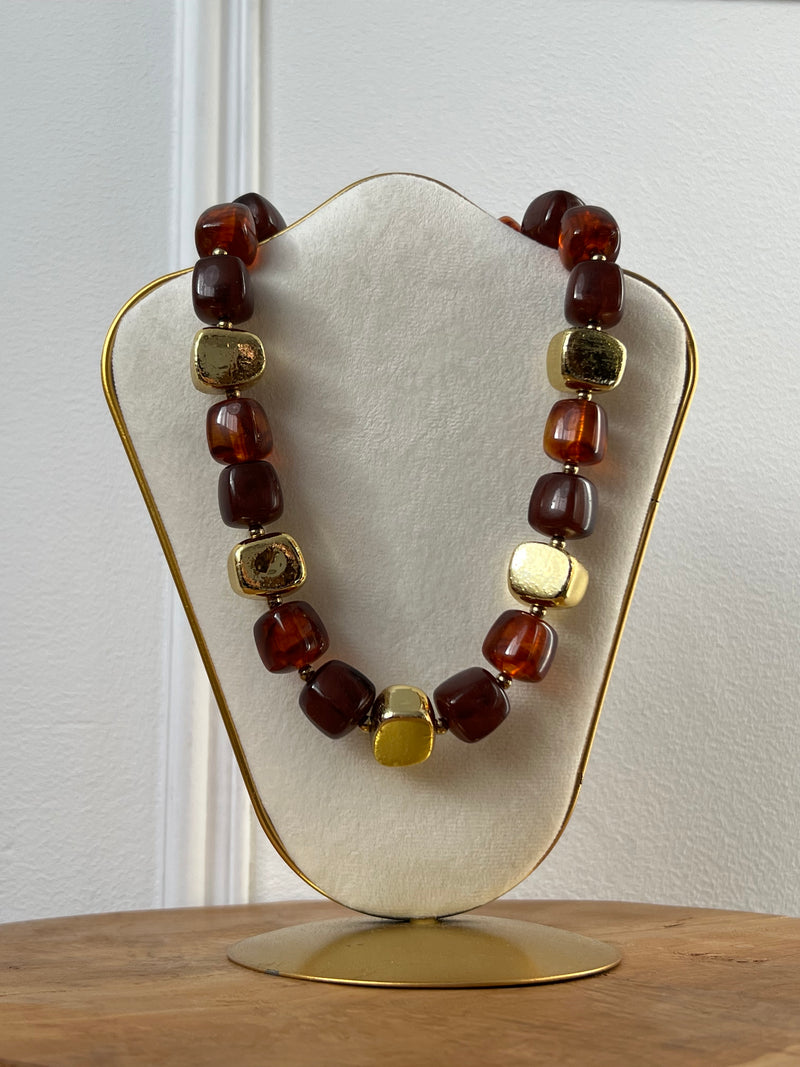 Collier ambre et doré : Hawa