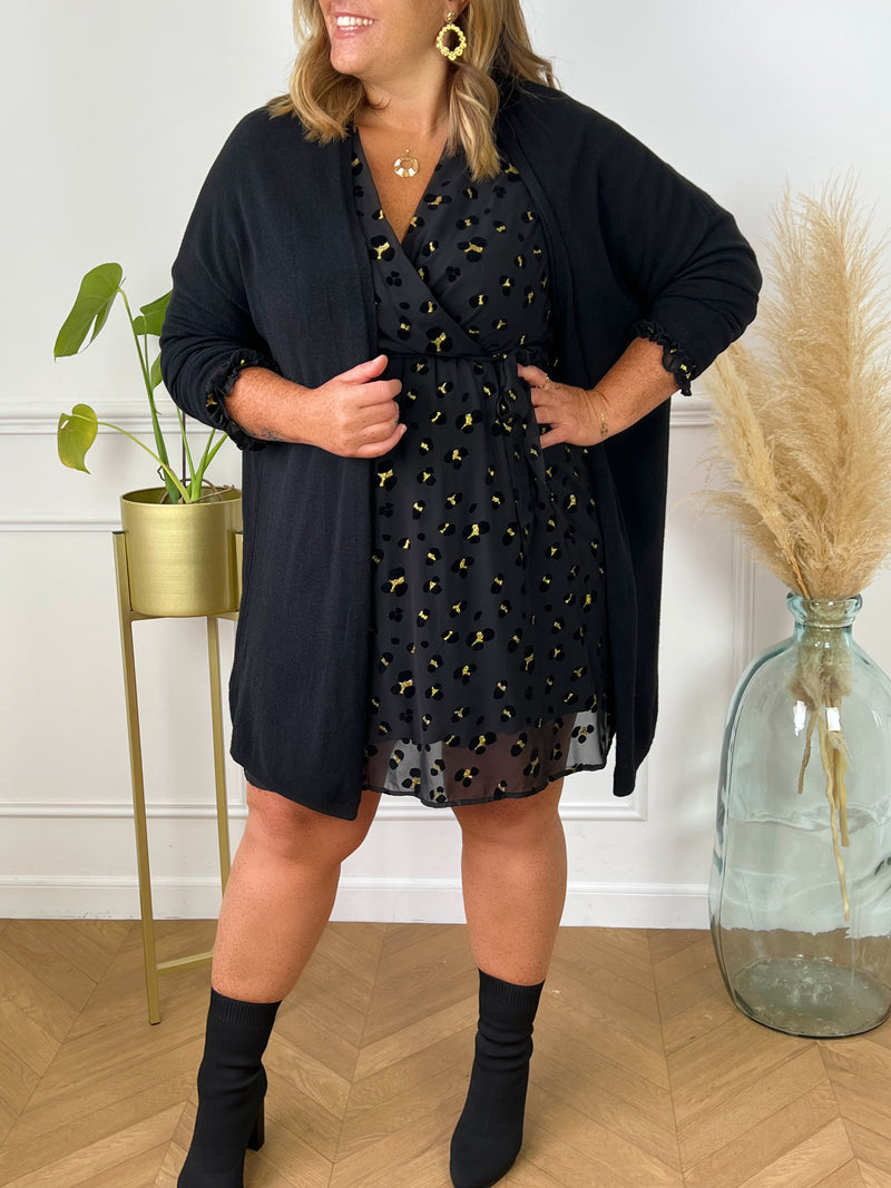 Gilet long noir grande taille femme Gilet manches longues Couleur : noir Composition : 50% Viscose, 28% Polyester, 22% Polyamide Made in Italie