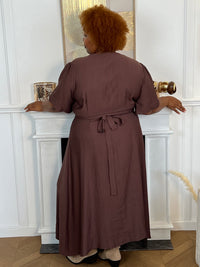 Robe portefeuille marron grande taille : Cassiope