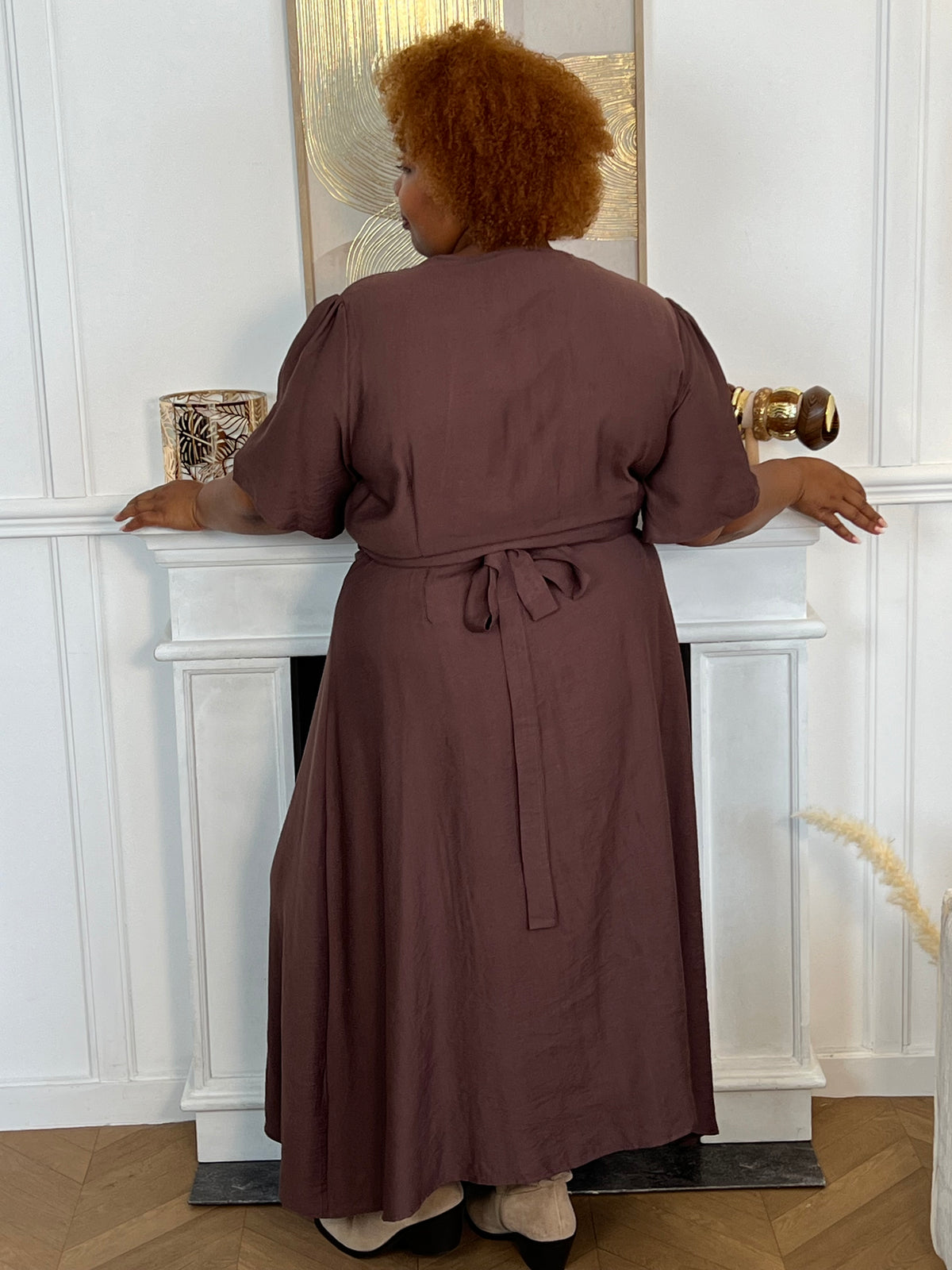 Robe portefeuille marron grande taille : Cassiope
