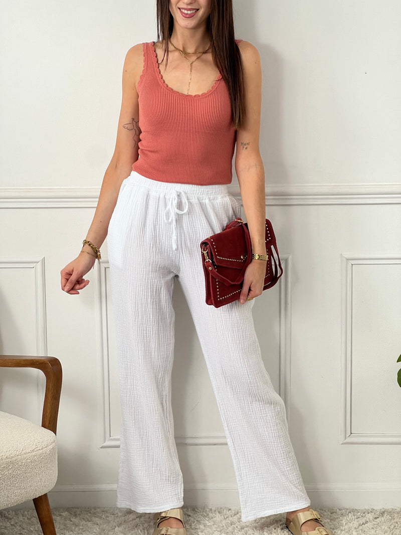 Pantalon écru gaze de coton : Jolina