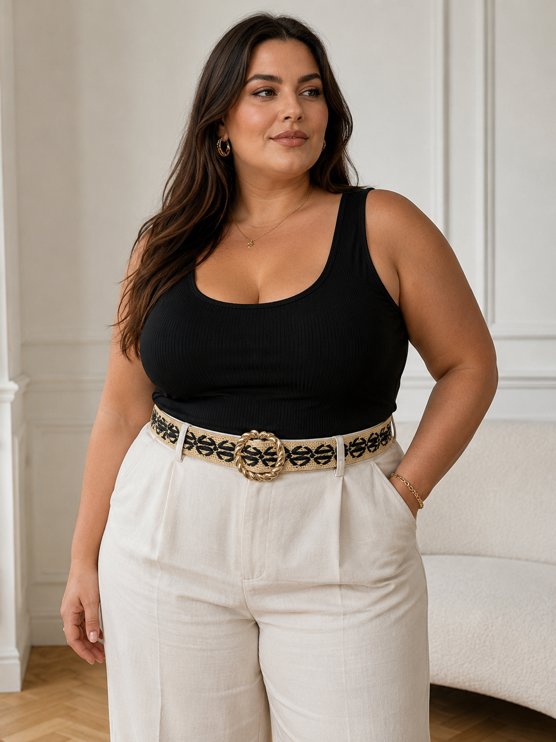 Ceinture beige et noire grande taille : Lyna