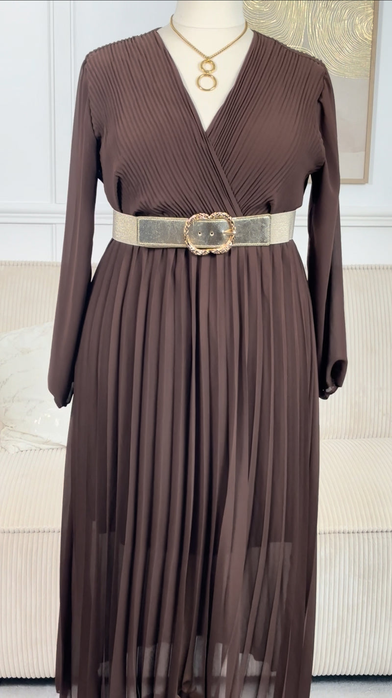Robe marron plissée Grande taille : Ophelie