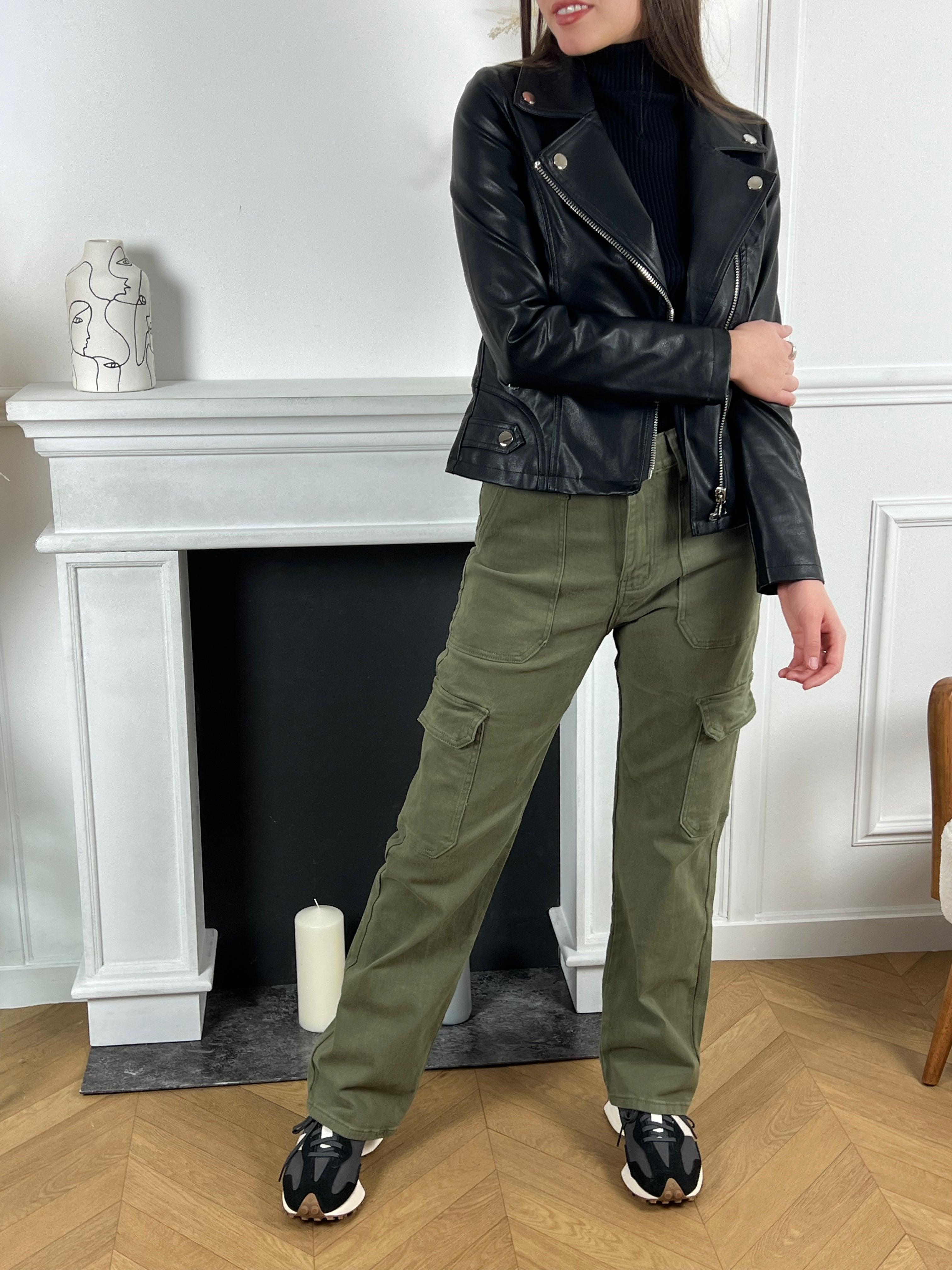Ohufall Pantalons Cargo pour Femmes Jambe Droite Extensible Randonnée Pantalons Cargo Bouton Taille Élastique Vêtements de Travail Pantalons Cargo