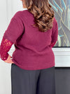 Pull bordeaux manches dentelle grande taille : Mael
