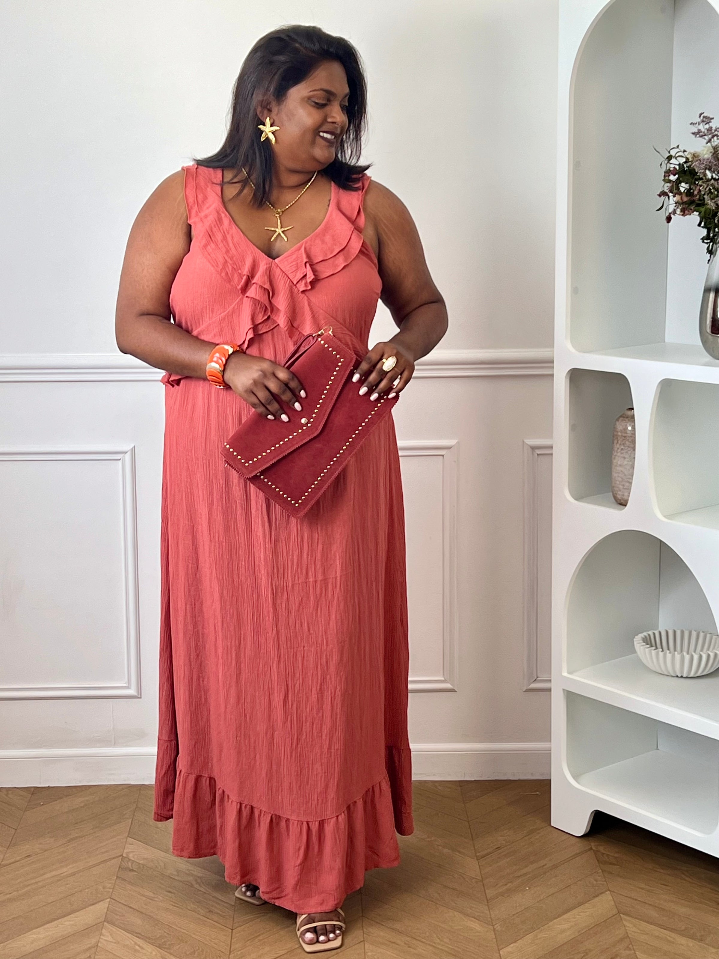 Robe longue rose grande taille : Apolina