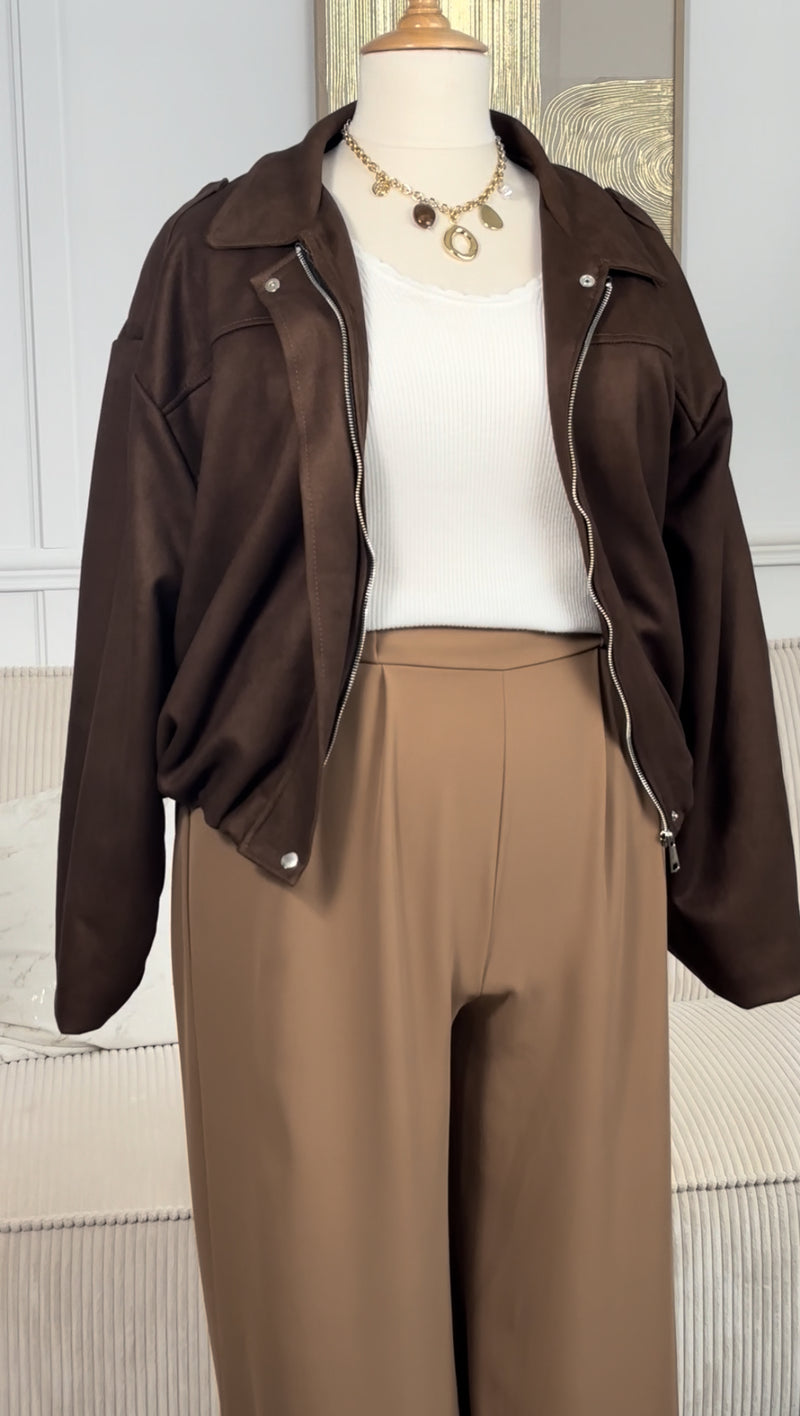 Veste bombers marron grande taille : Diane