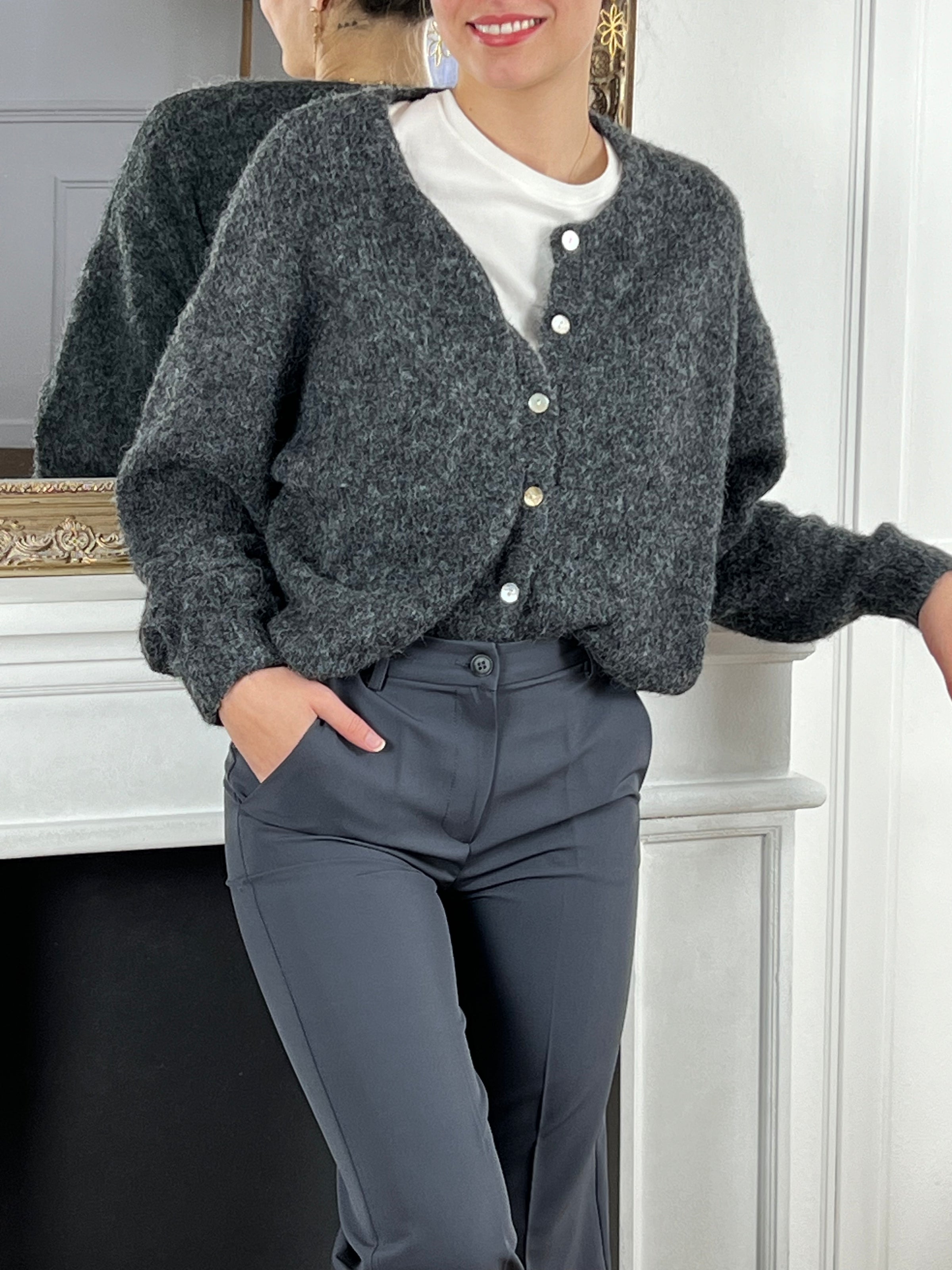 Gilet gris fonce doux femme Loicia