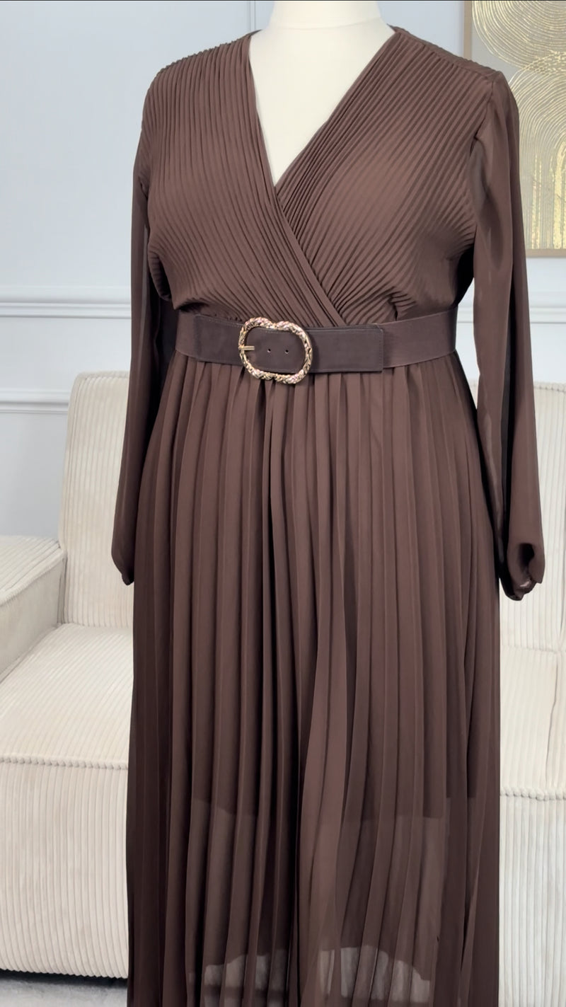 Robe marron plissée Grande taille : Ophelie