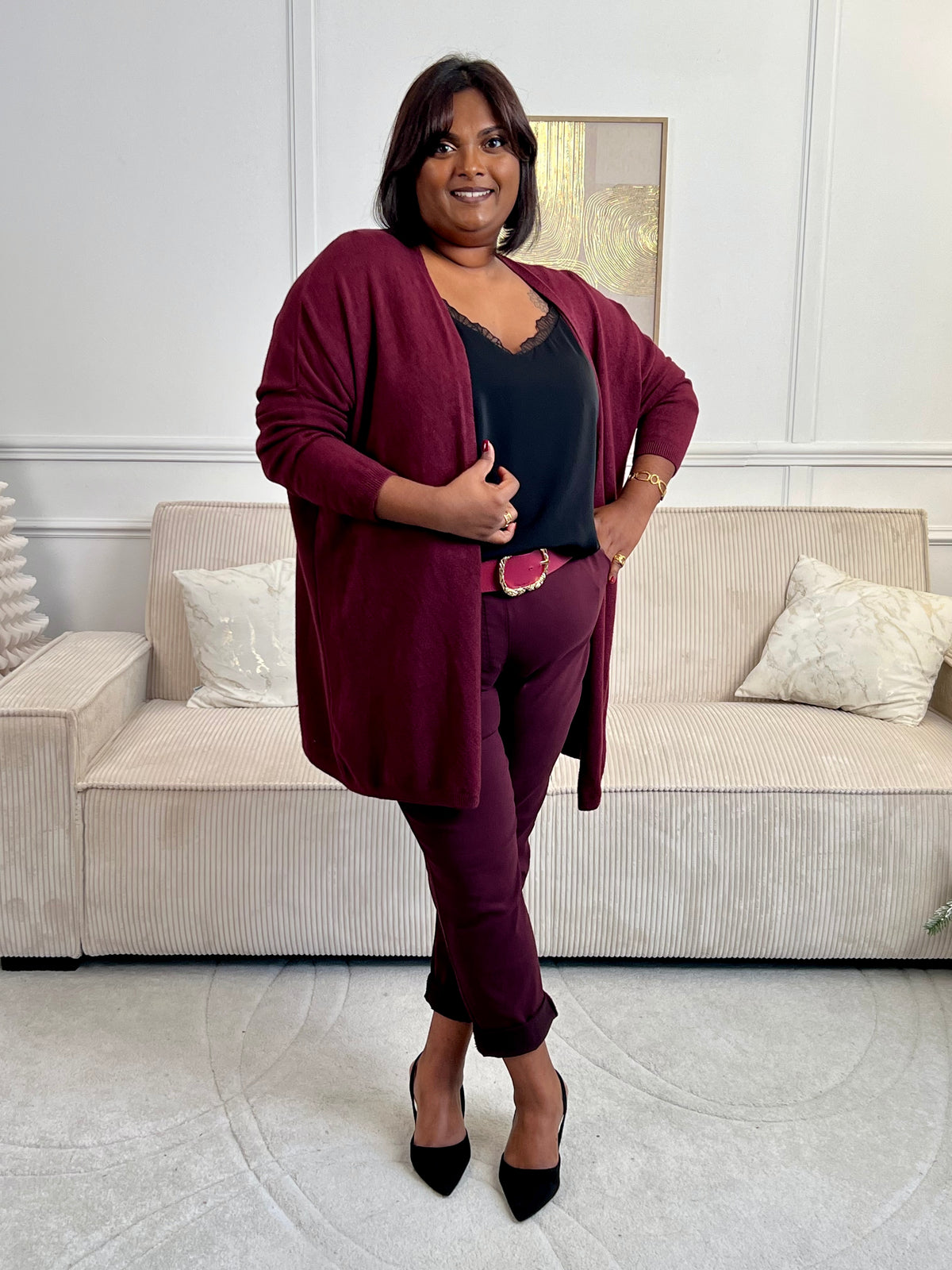 Gilet long bordeaux grande taille : Louison