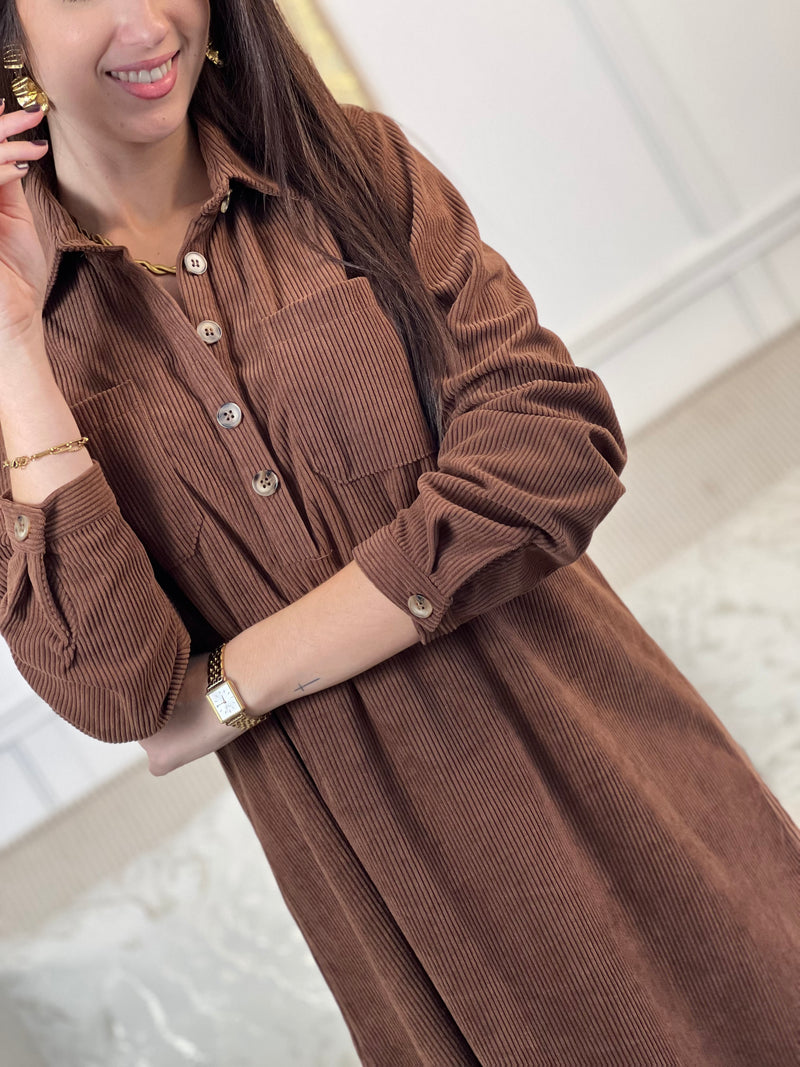Robe velours courte marron : Cora