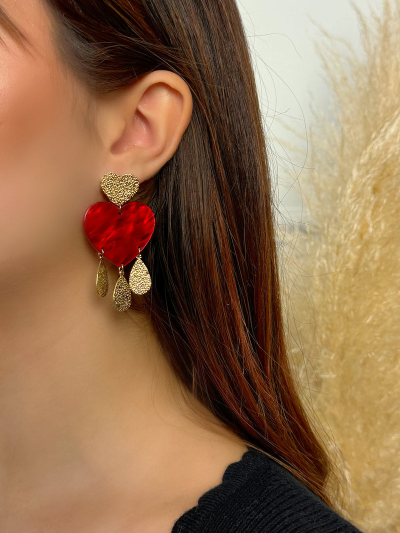Boucles d'oreilles cœur rouge : Miel - Loïcia