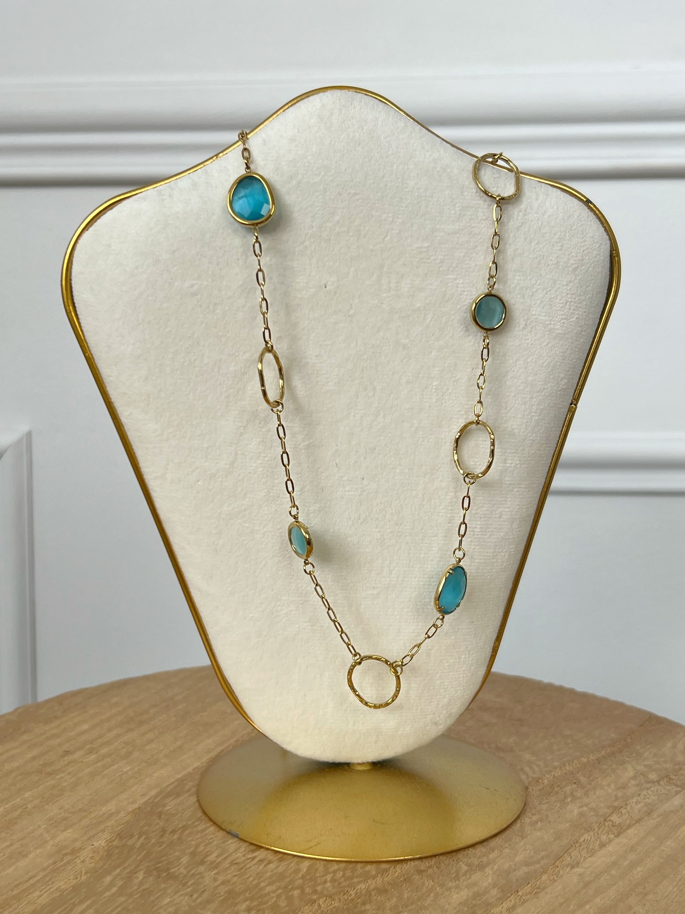 Collier long doré et bleu : Fabiola
