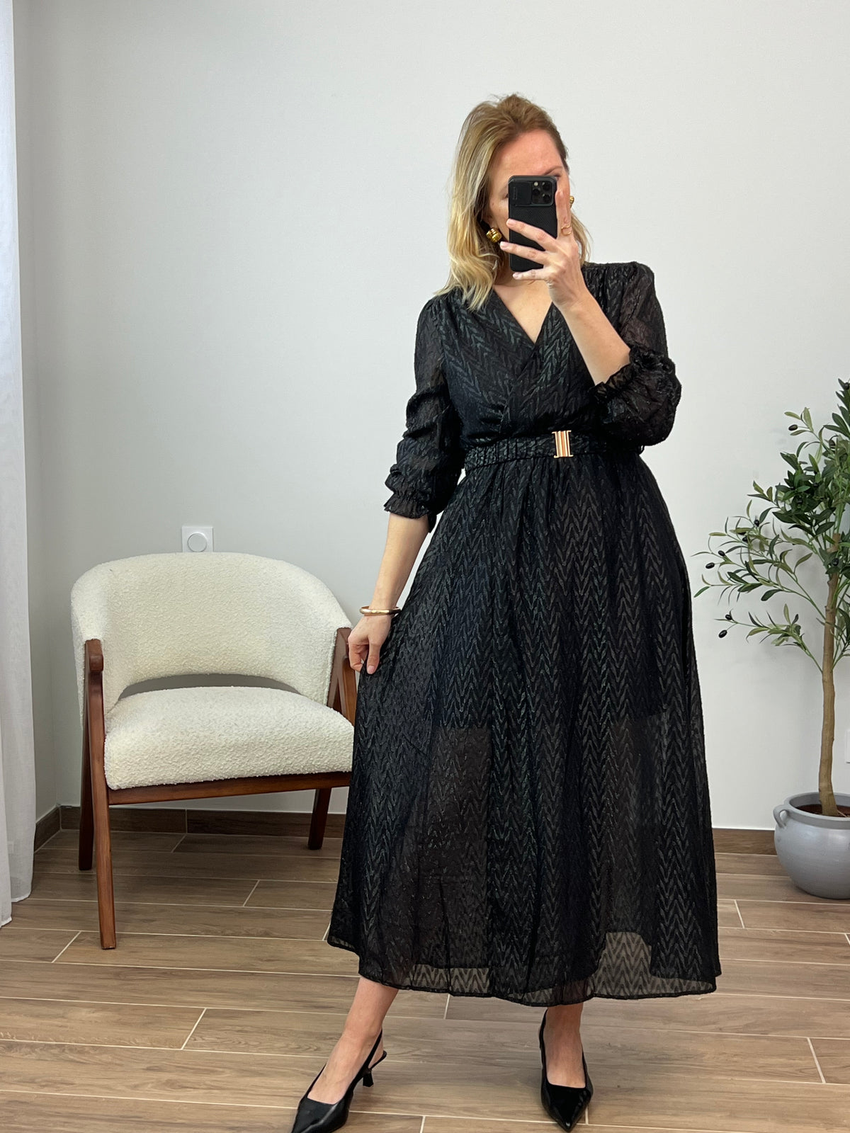 Robe noire longue brillante : Maria