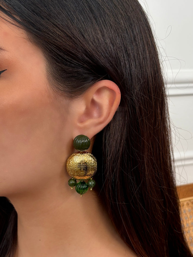 Boucles d'oreilles dorées et kaki : Azia