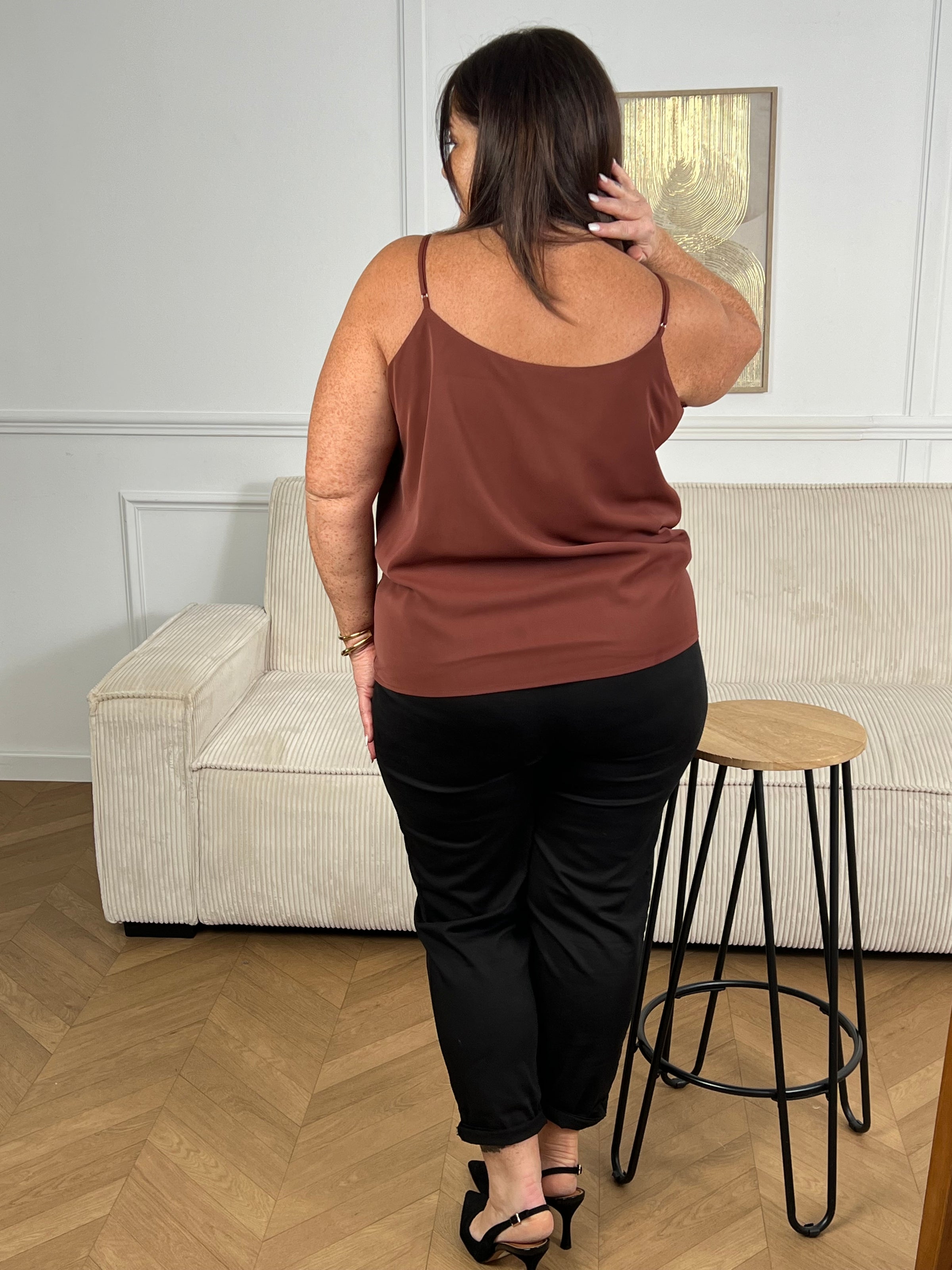 Top marron doublé grande taille : Leonia