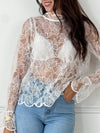 Cette blouse écrue Evelina allie délicatesse et élégance. Confectionnée en broderie ajourée, elle offre une touche de légèreté et de fraîcheur. Son col rond orné de volants apporte une note féminine raffinée, tandis que les deux boutons sur le devant facilitent l’enfilage.