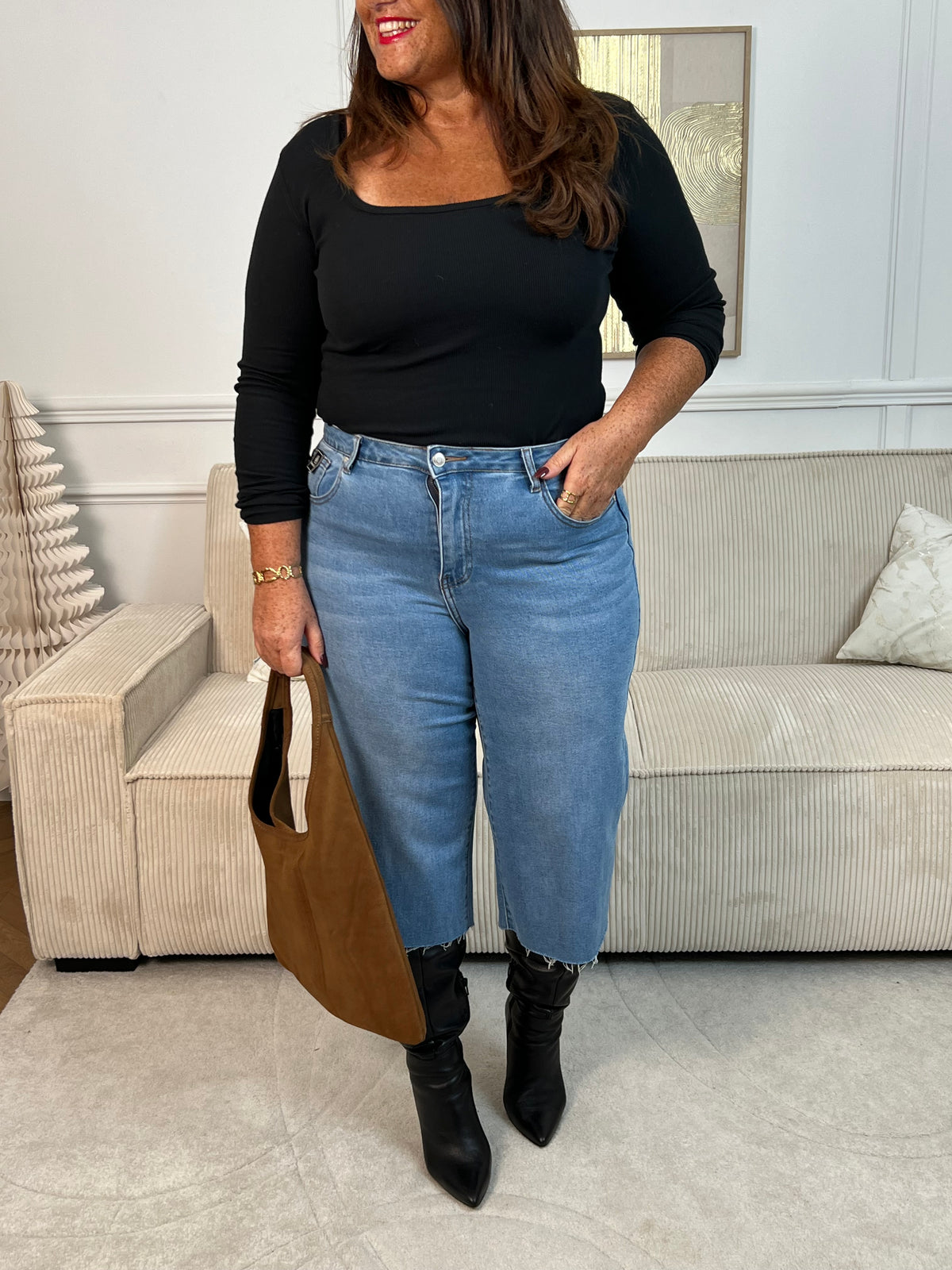 Bermuda long en jean grande taille : Maely