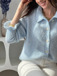 Gilet bleu en laine : Marguerite