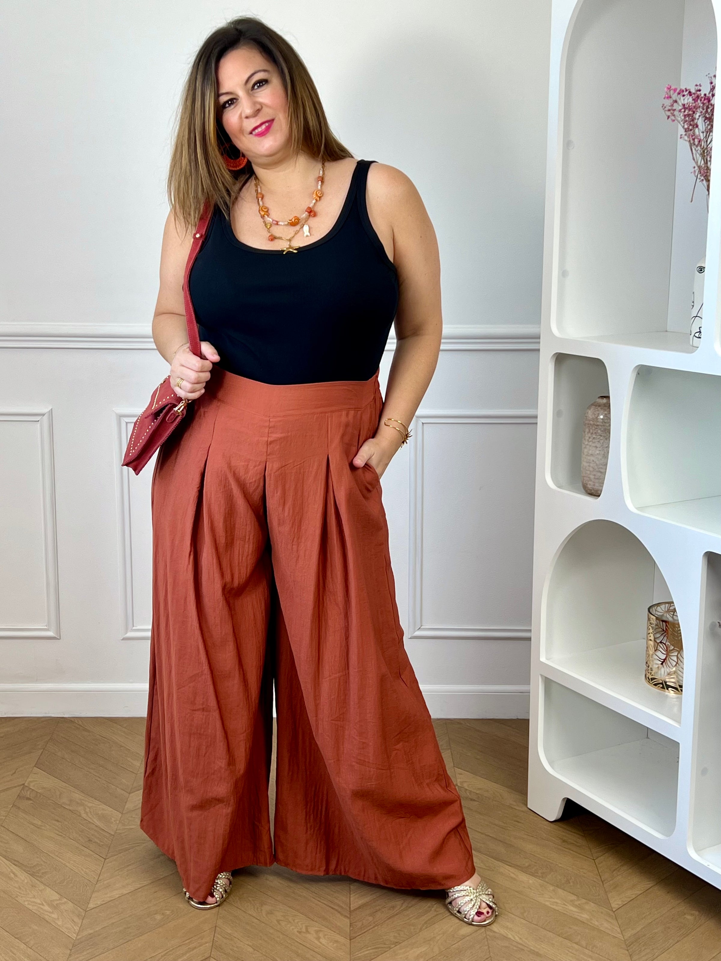 Pantalon terracotta grande taille : Eloane