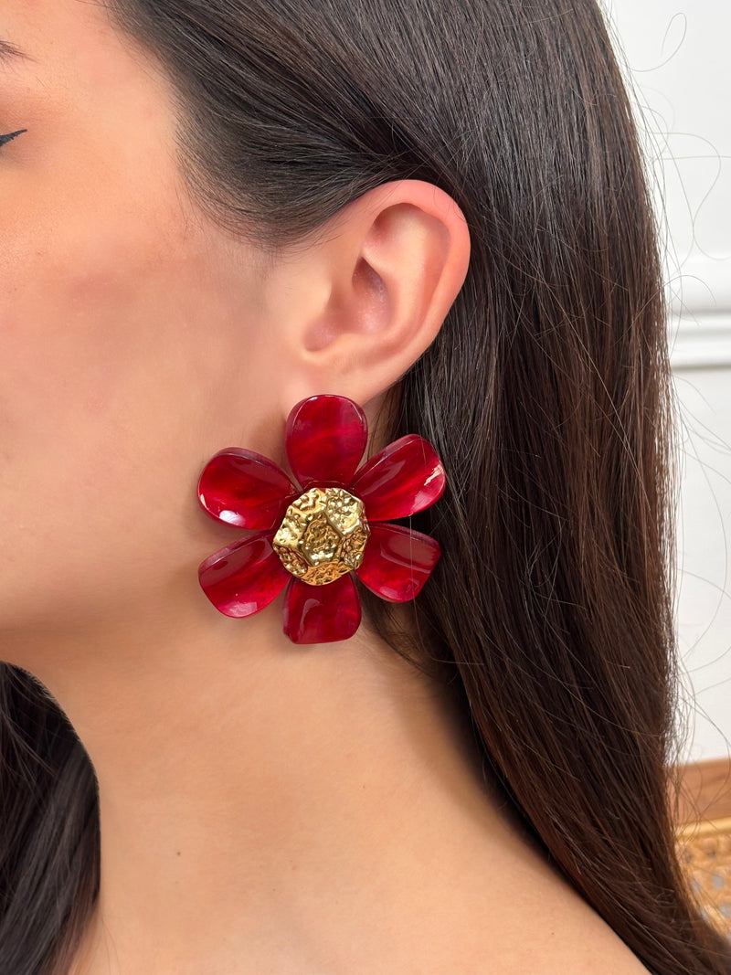 Boucles d'oreilles dorées et rouges : Rosia