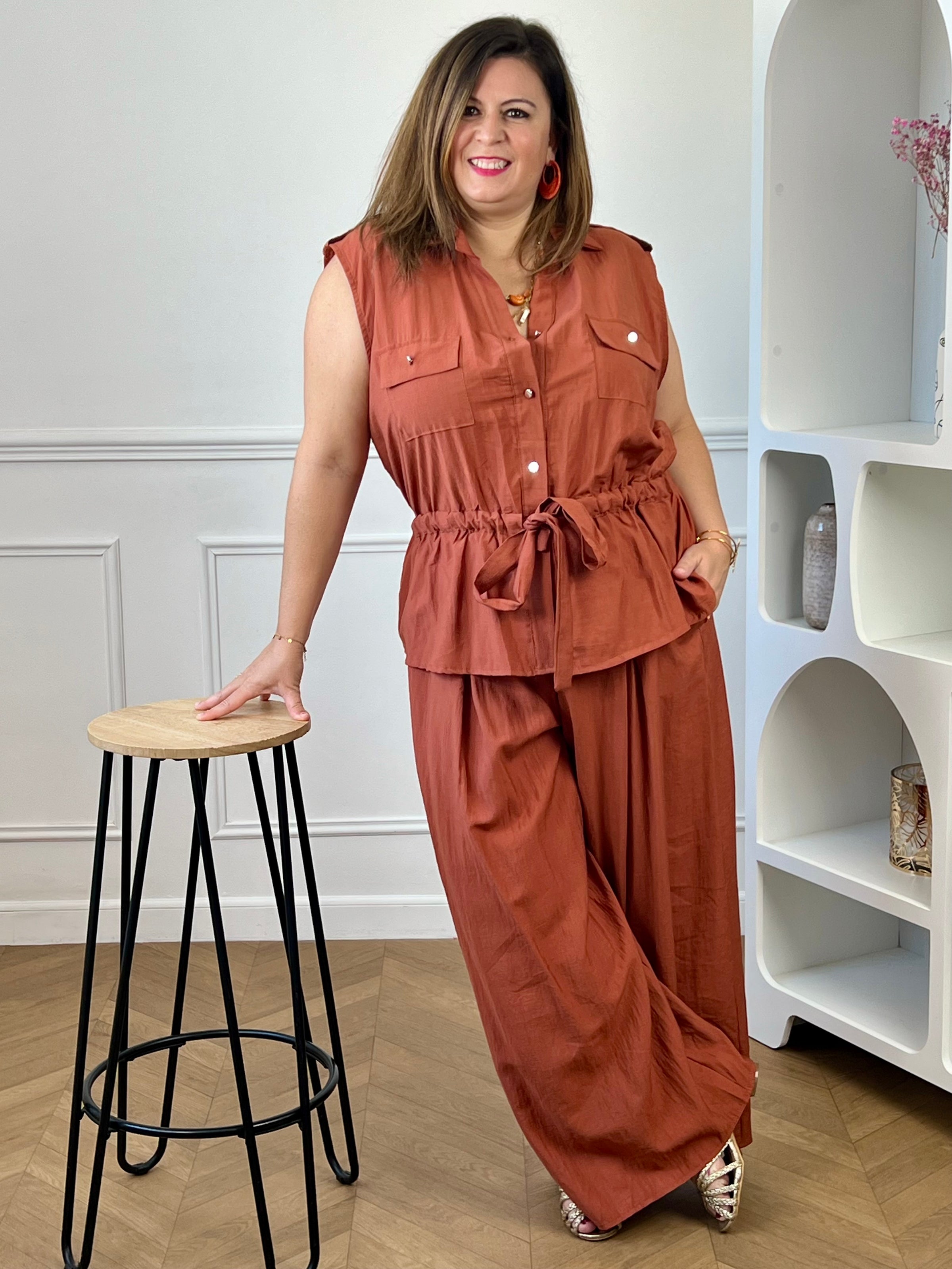 Pantalon terracotta grande taille : Eloane