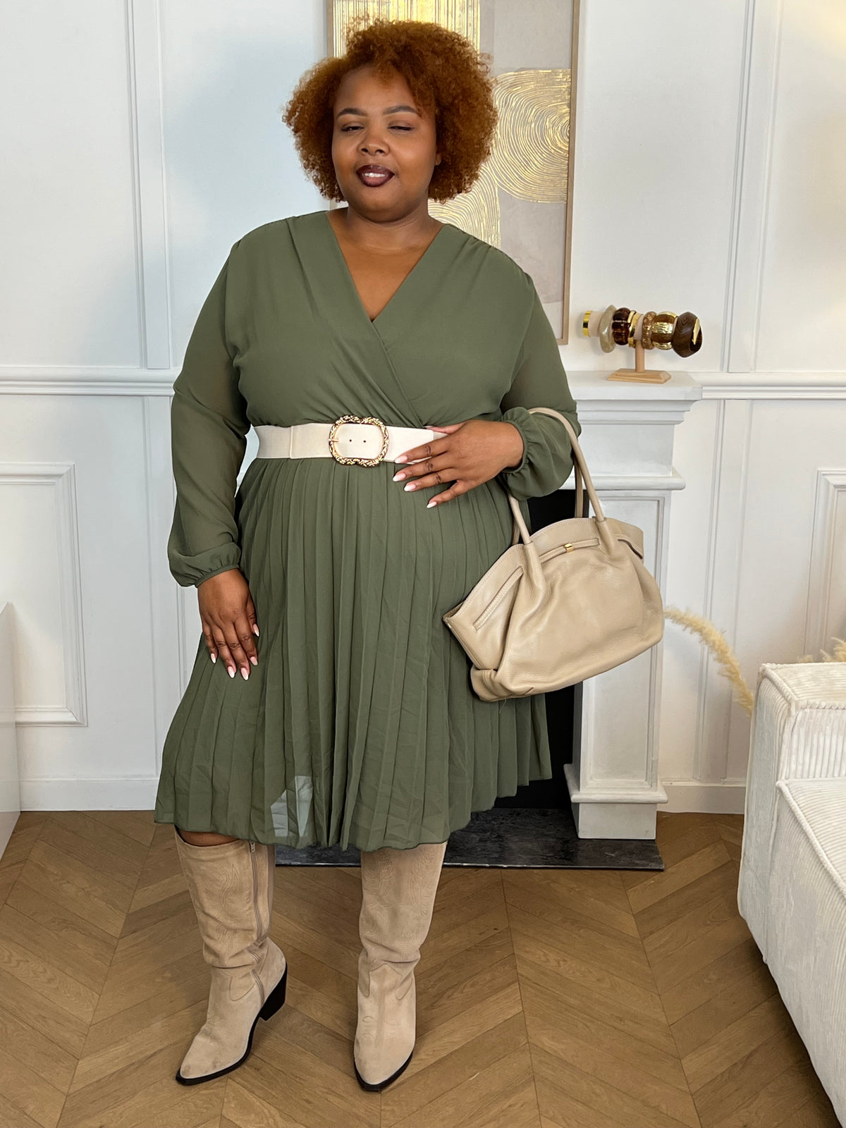 Robe courte kaki grande taille : Ophelie