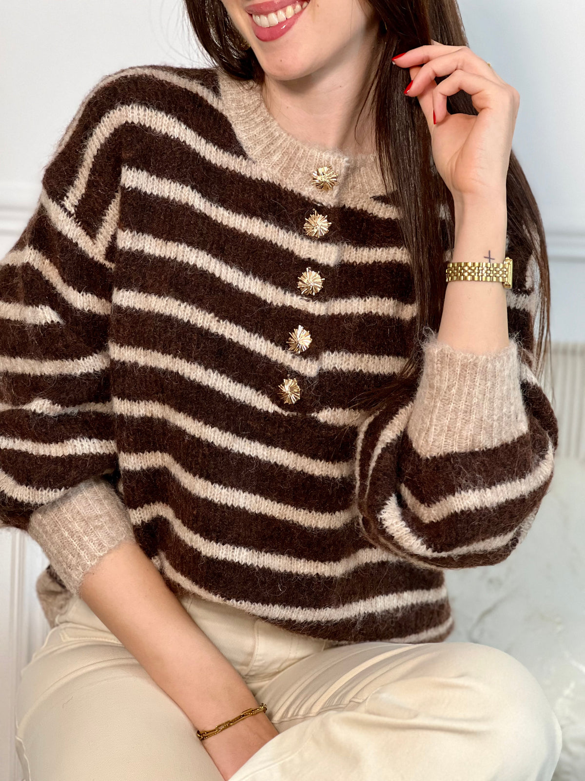 Pull marron et beige : Maelion