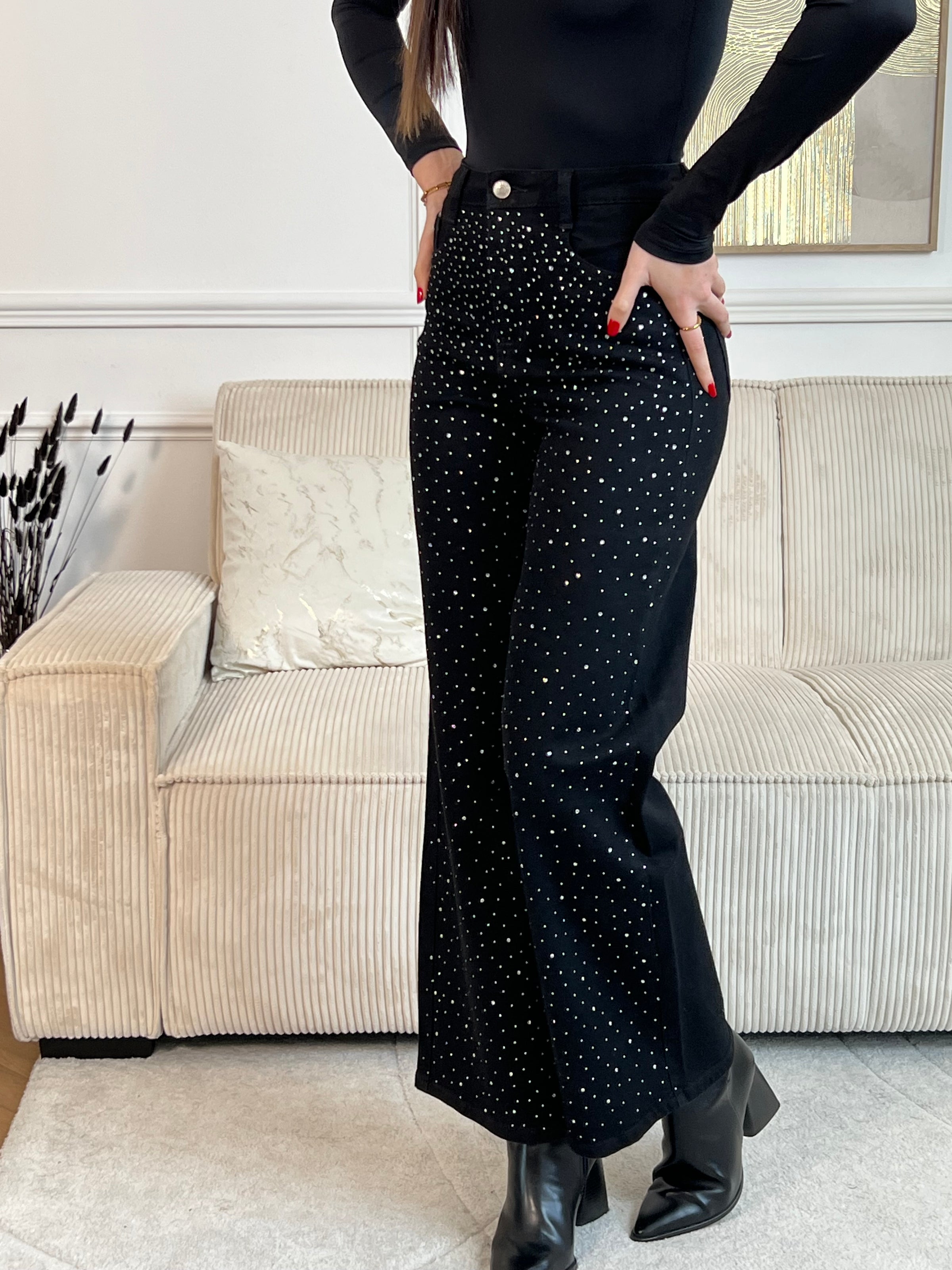 Jean palazzo noir strass : Romane