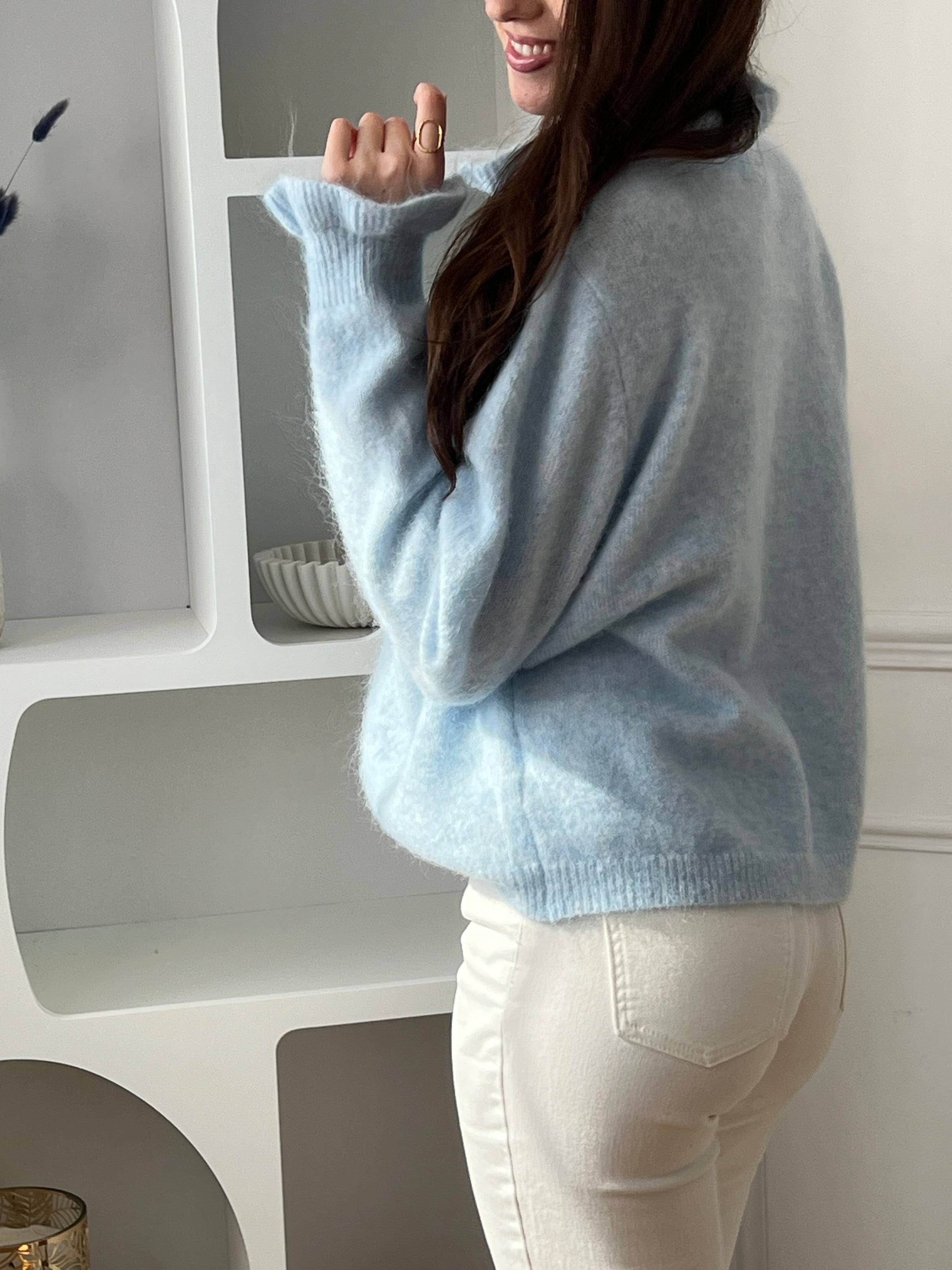 Gilet bleu en laine : Marguerite