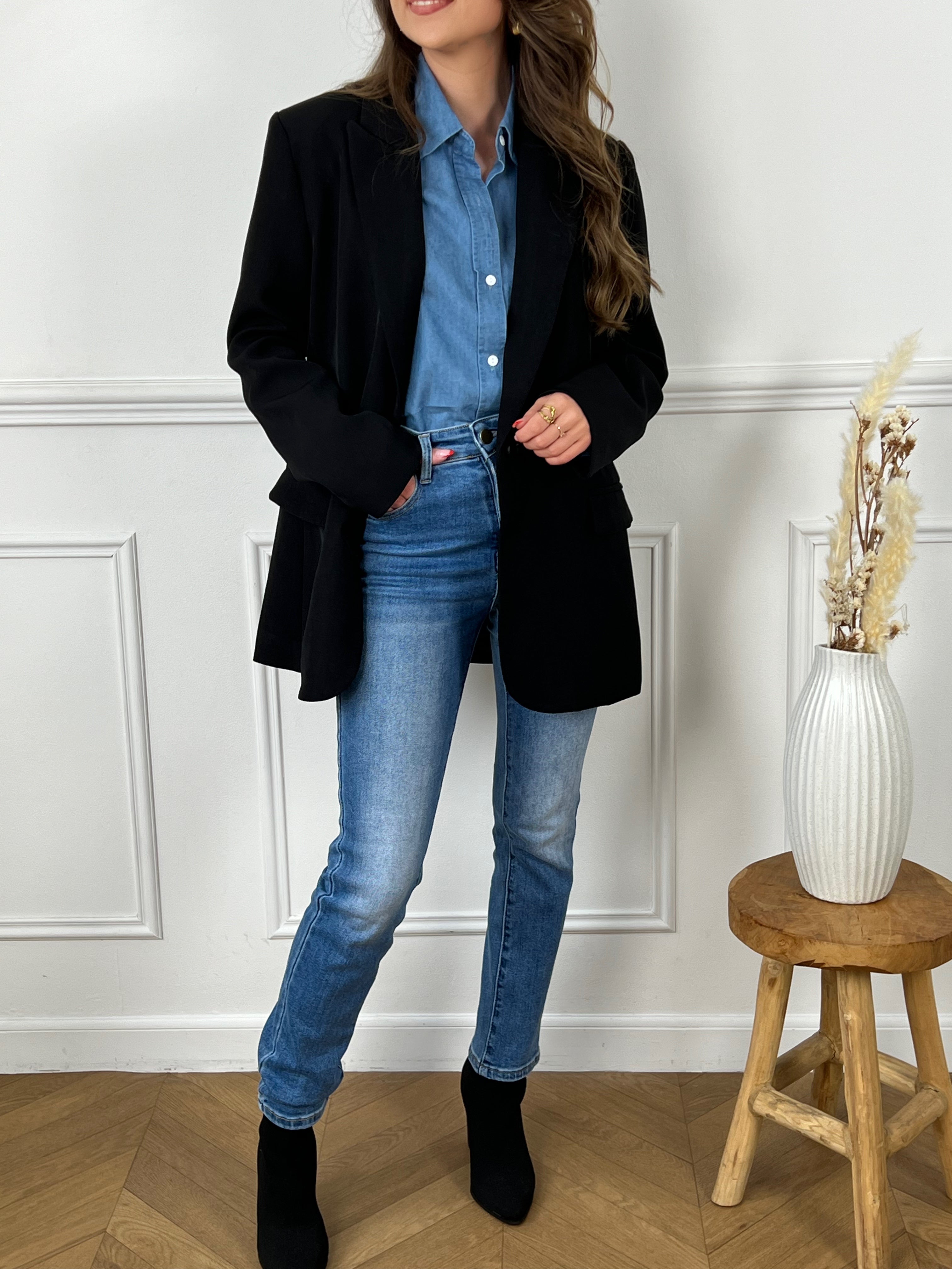 Veste blazer noir manches longues avec epaulettes femme Loicia