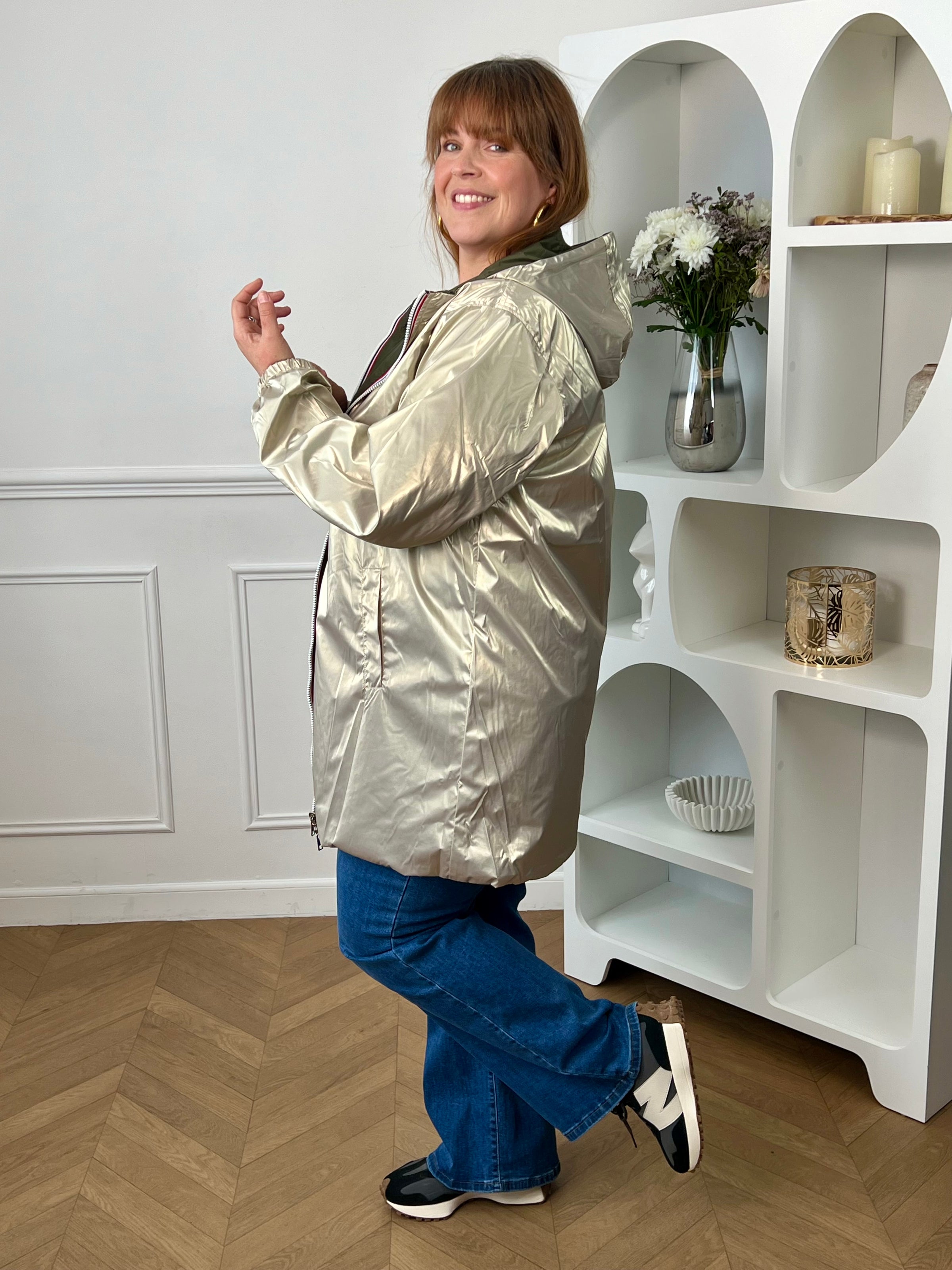 Plus size reversible gold/khaki parka: Taby