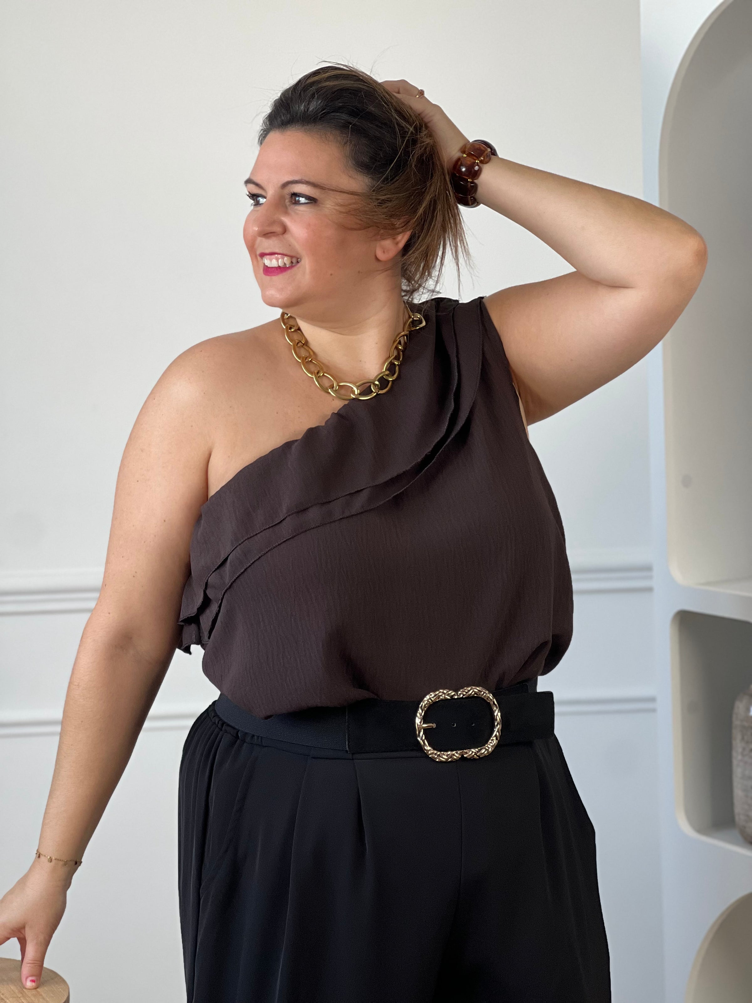 Top marron grande taille : Noha