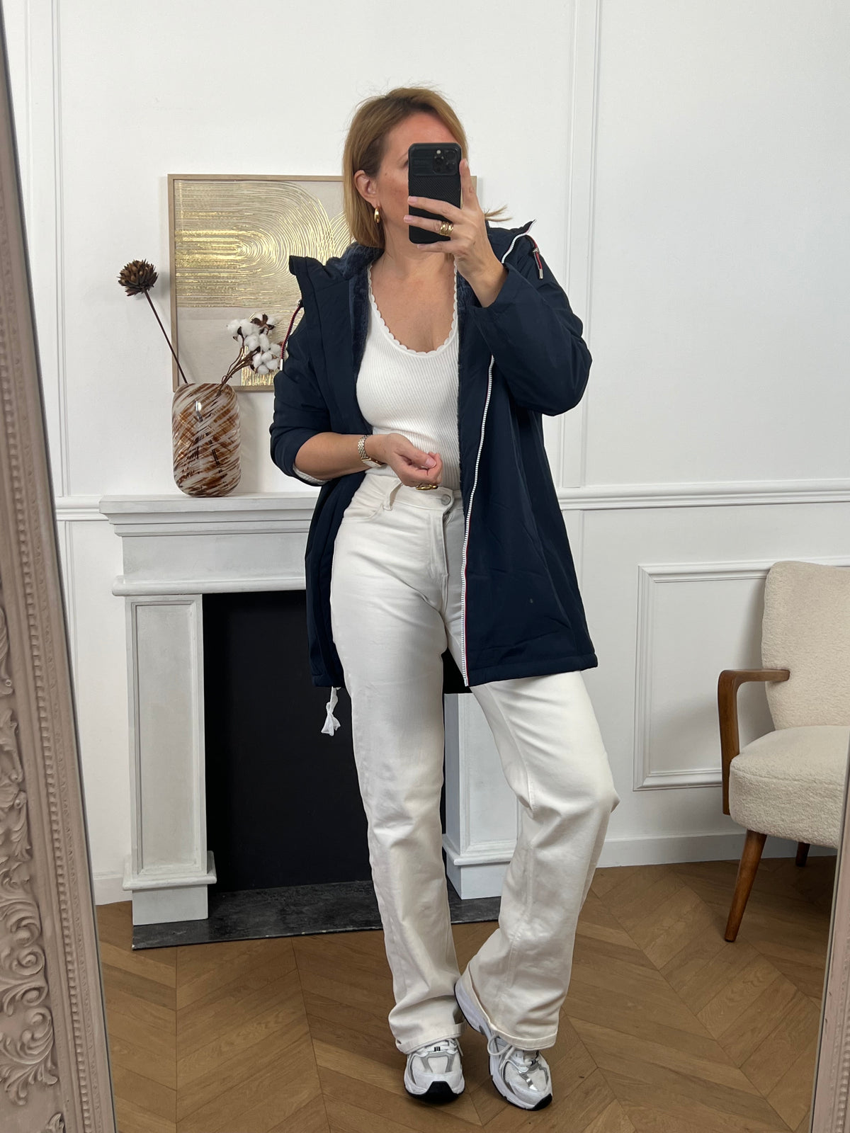 Manteau fourré long bleu marine : Anais