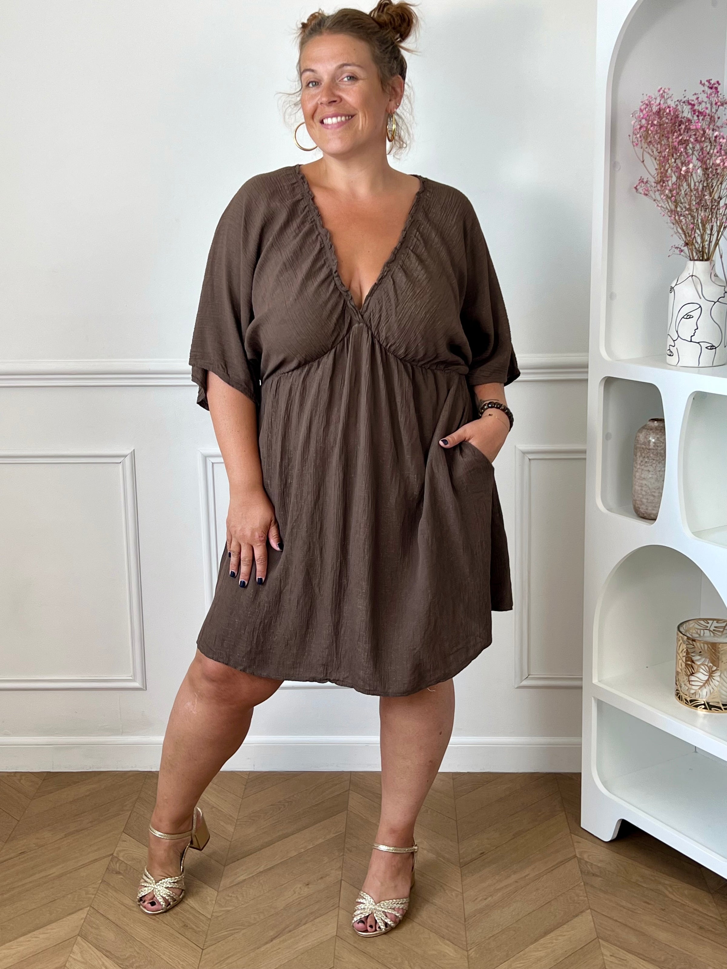 Robe courte marron grande taille : Irmy