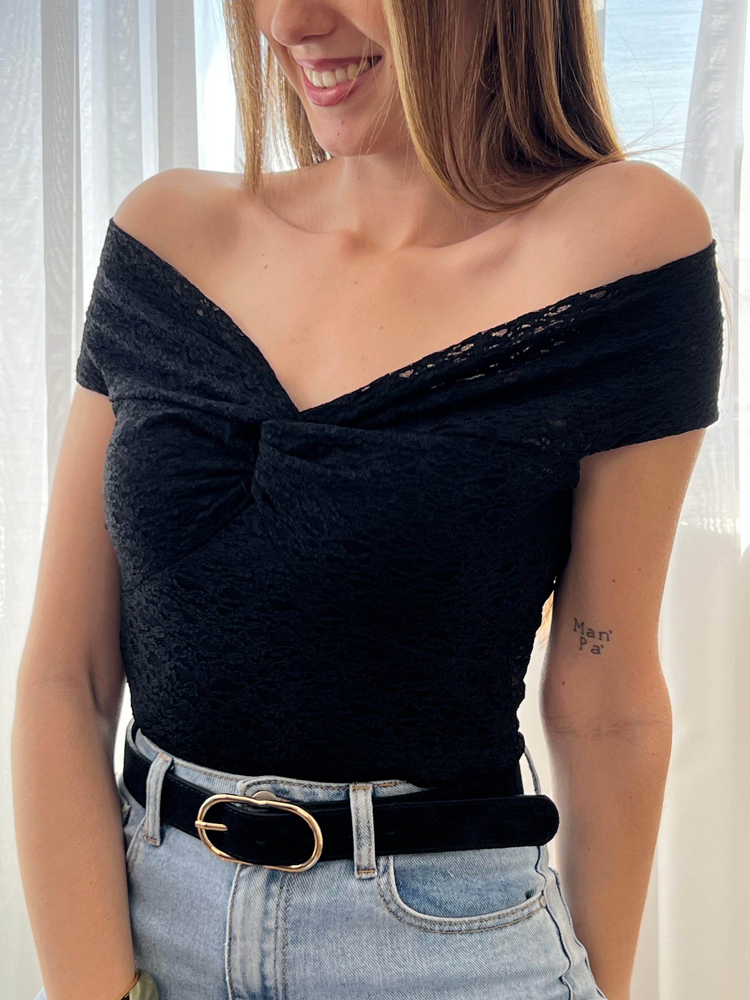 Schwarzes Spitzentop: Sixtine