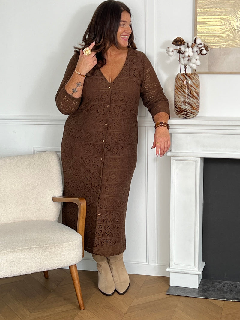 Robe longue marron en broderie grande taille : Venus