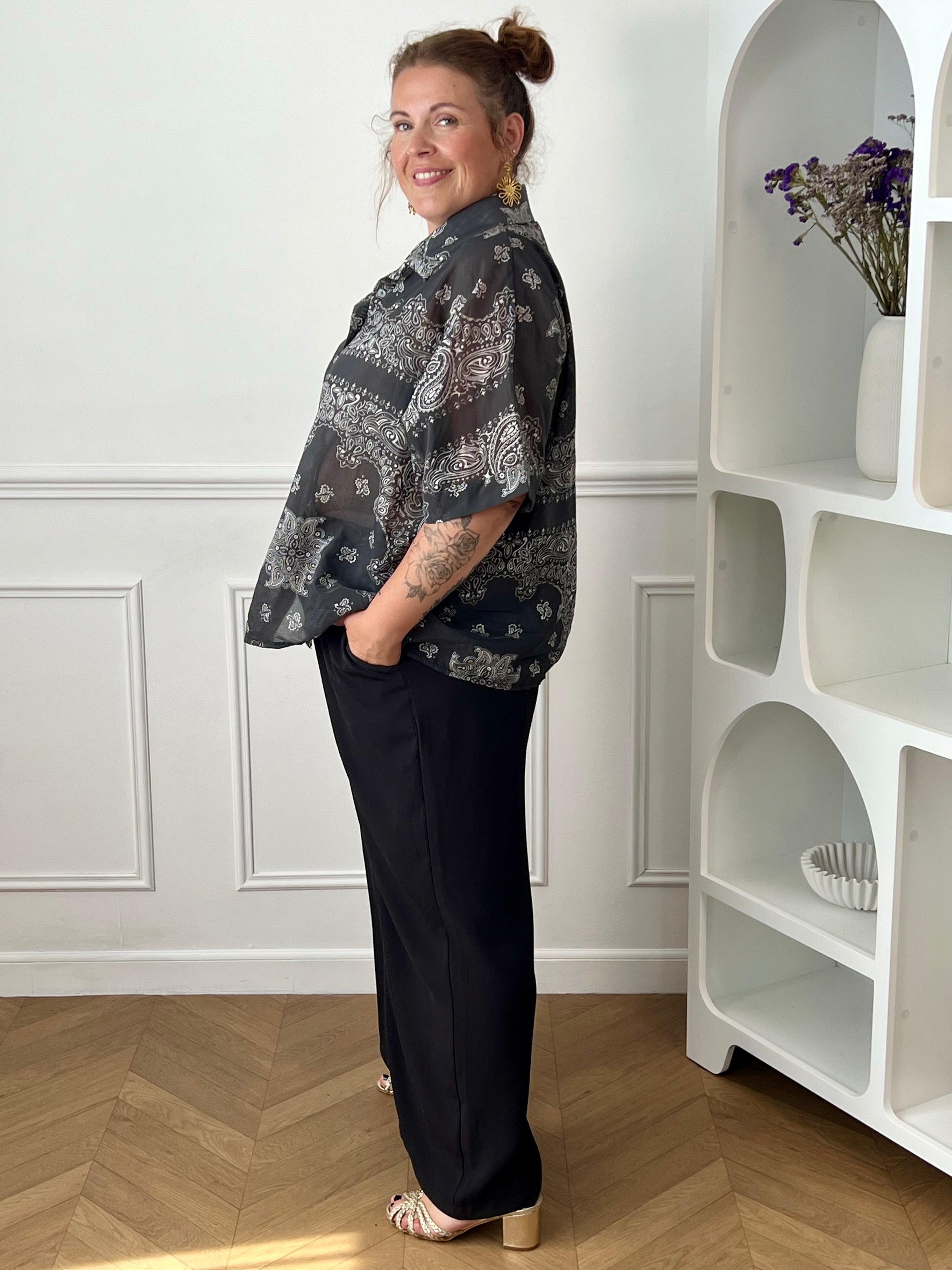 Chemise grise à motifs grande taille : Nova