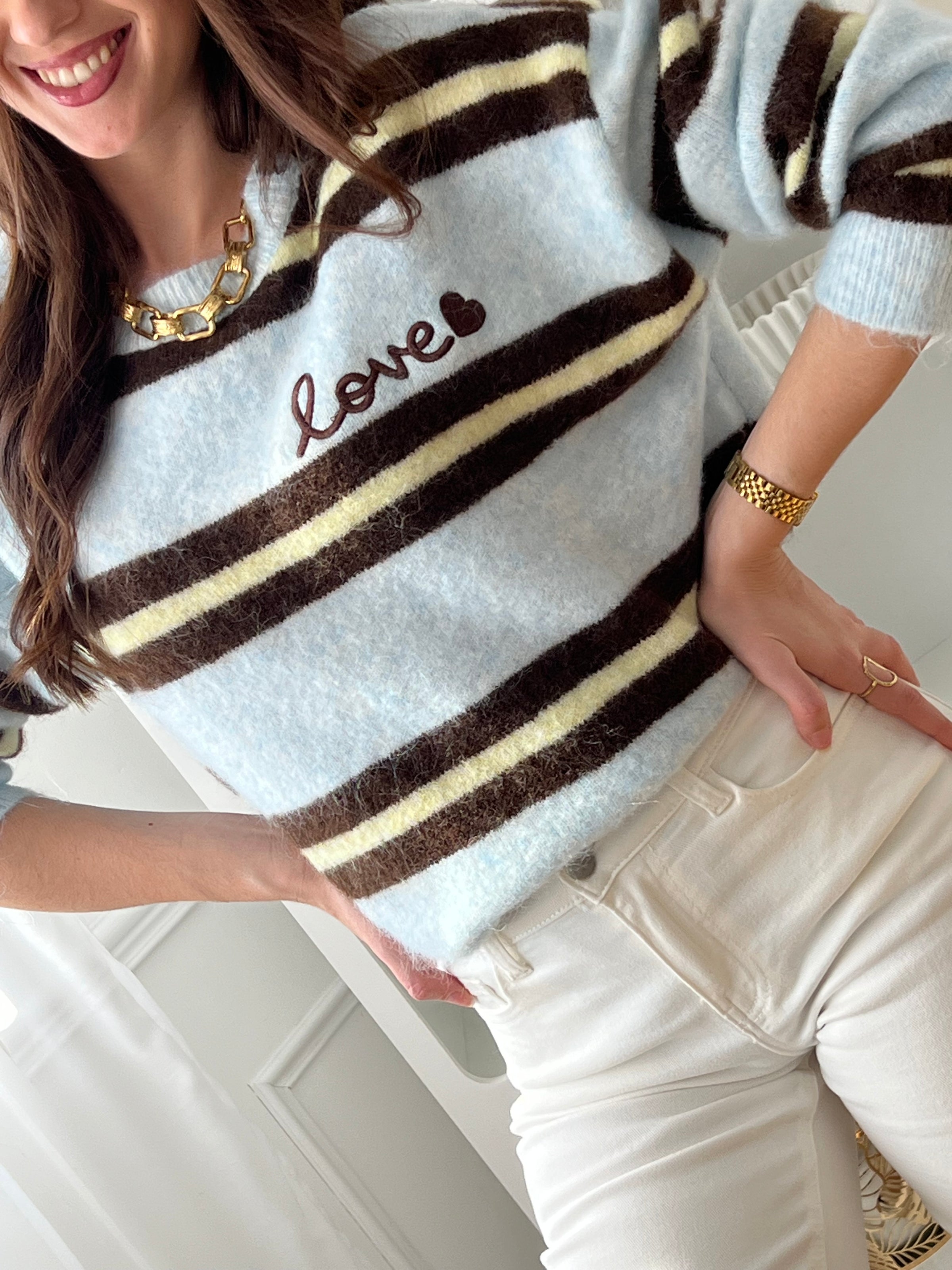 Pull bleu en laine : Lyra