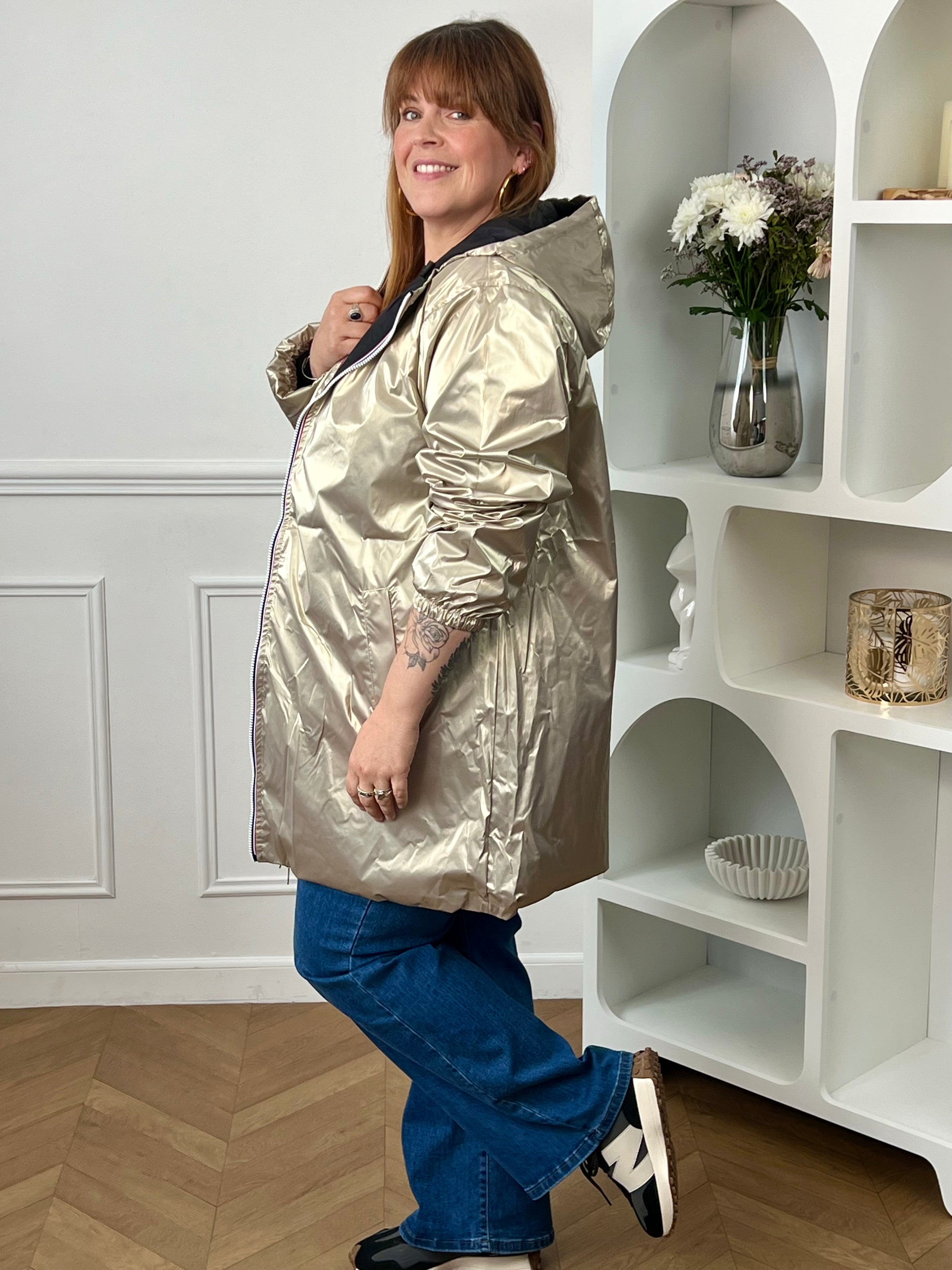 Reversible gold/black plus size parka: Taby