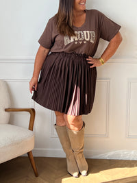 Jupe marron plissée grande taille : Kenize