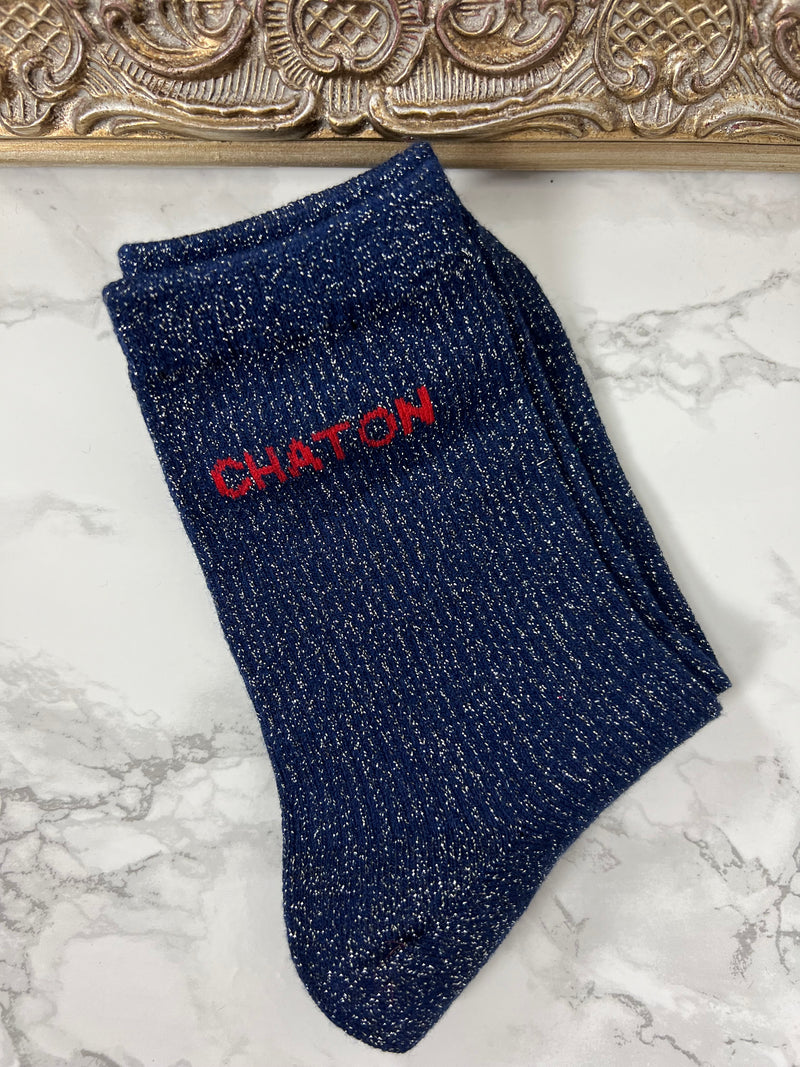 Chaussettes Chaton bleu