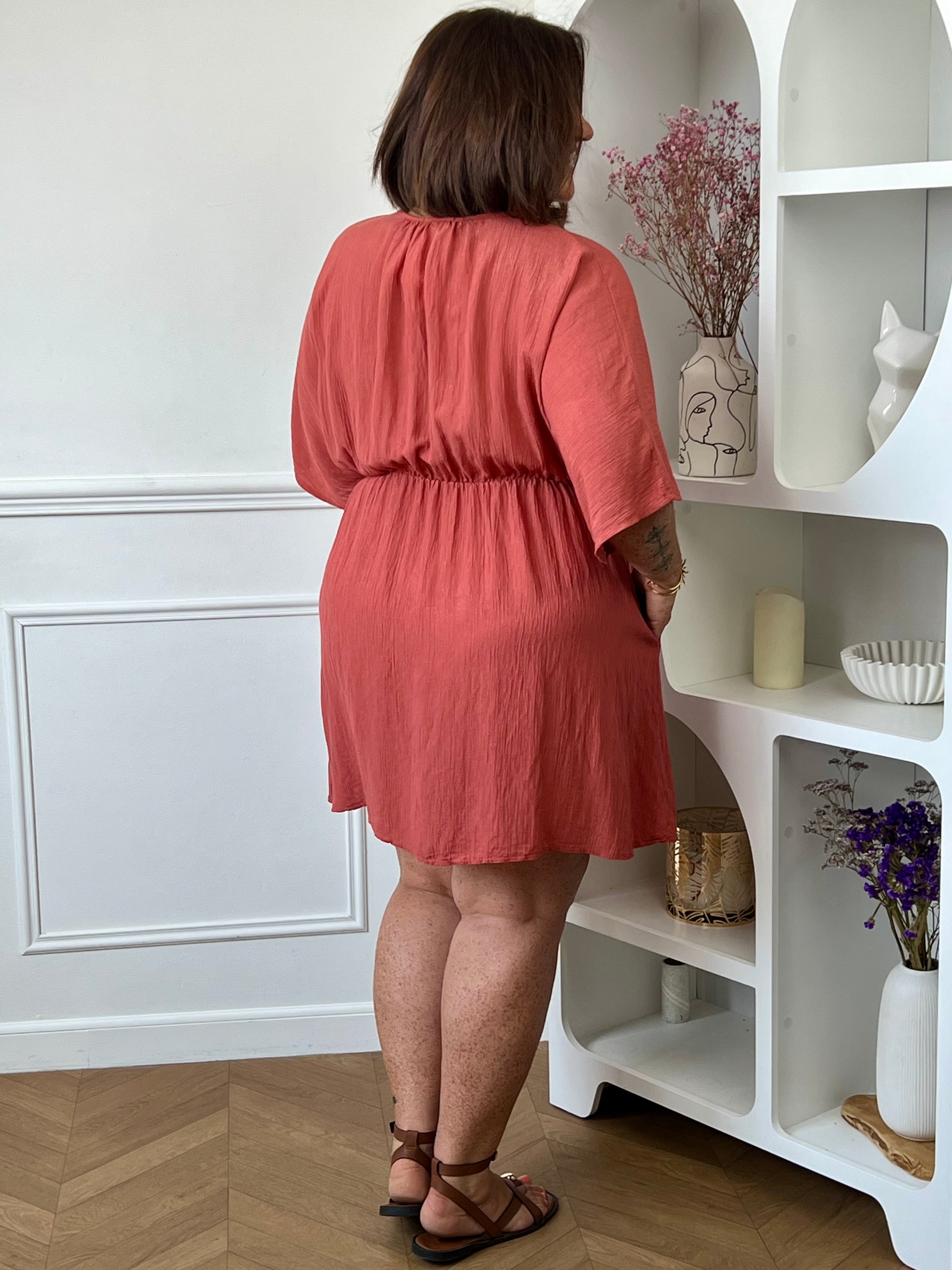Robe courte terracotta grande taille : Irmy