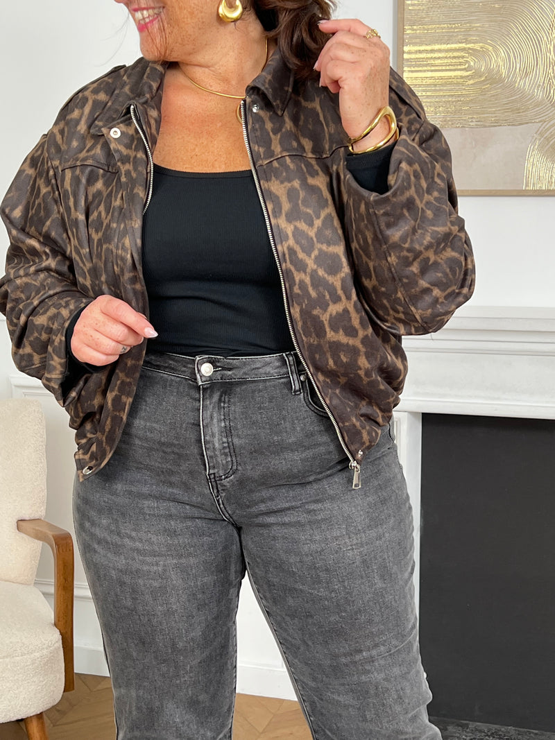 Veste bombers léopard grande taille : Diane