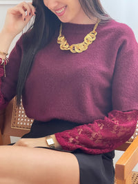Pull bordeaux manches dentelle : Mael