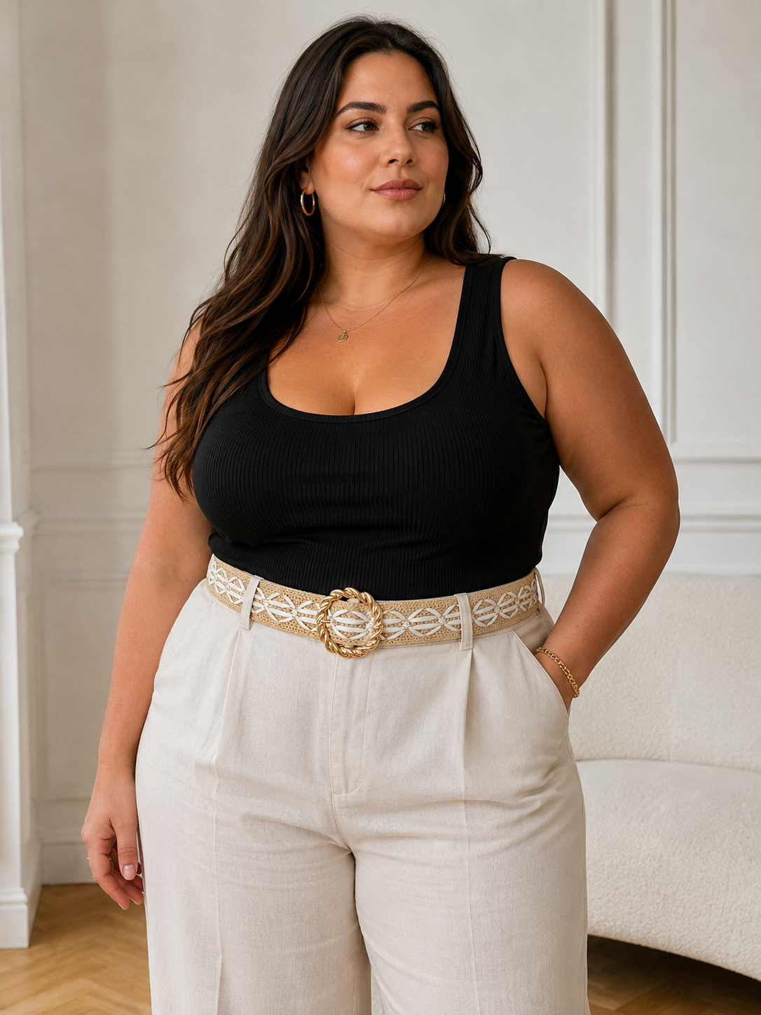 Ceinture beige et écru grande taille : Lyna