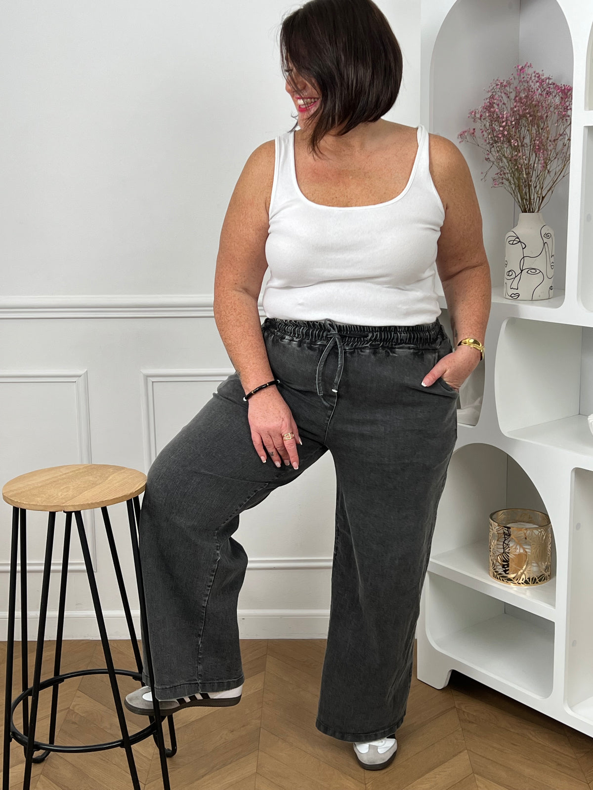 Jean gris palazzo grande taille : Nina