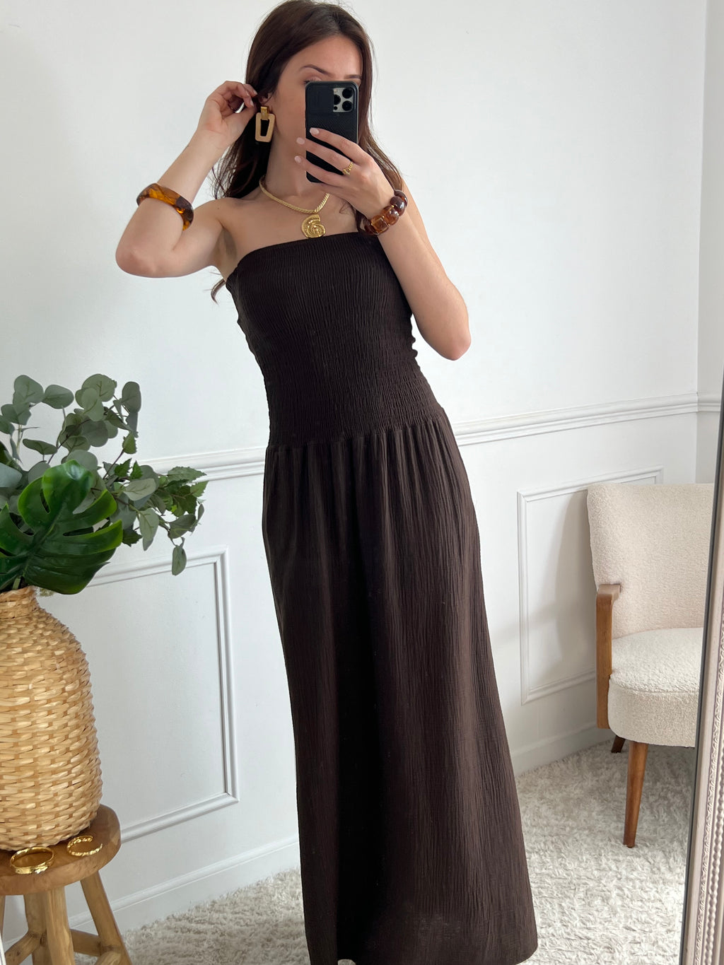 Robe longue marron à motifs femme – Loïcia