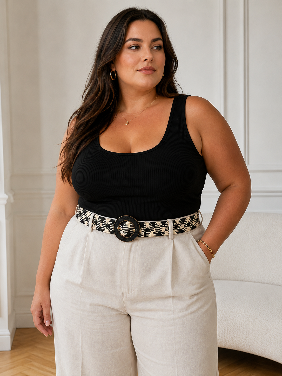 Ceinture beige et noire grande taille : Nelie