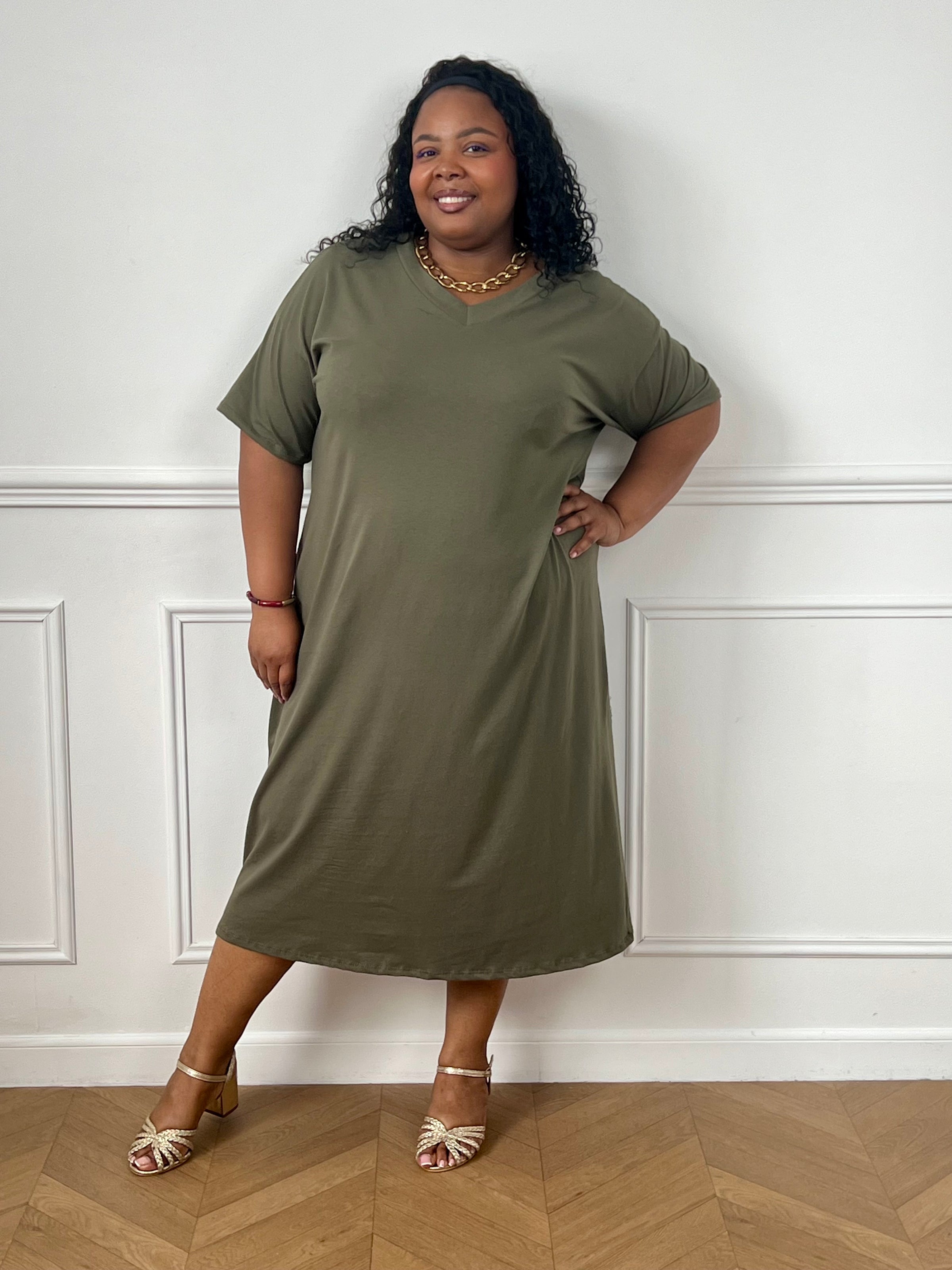 Robe tee-shirt kaki grande taille : Veana